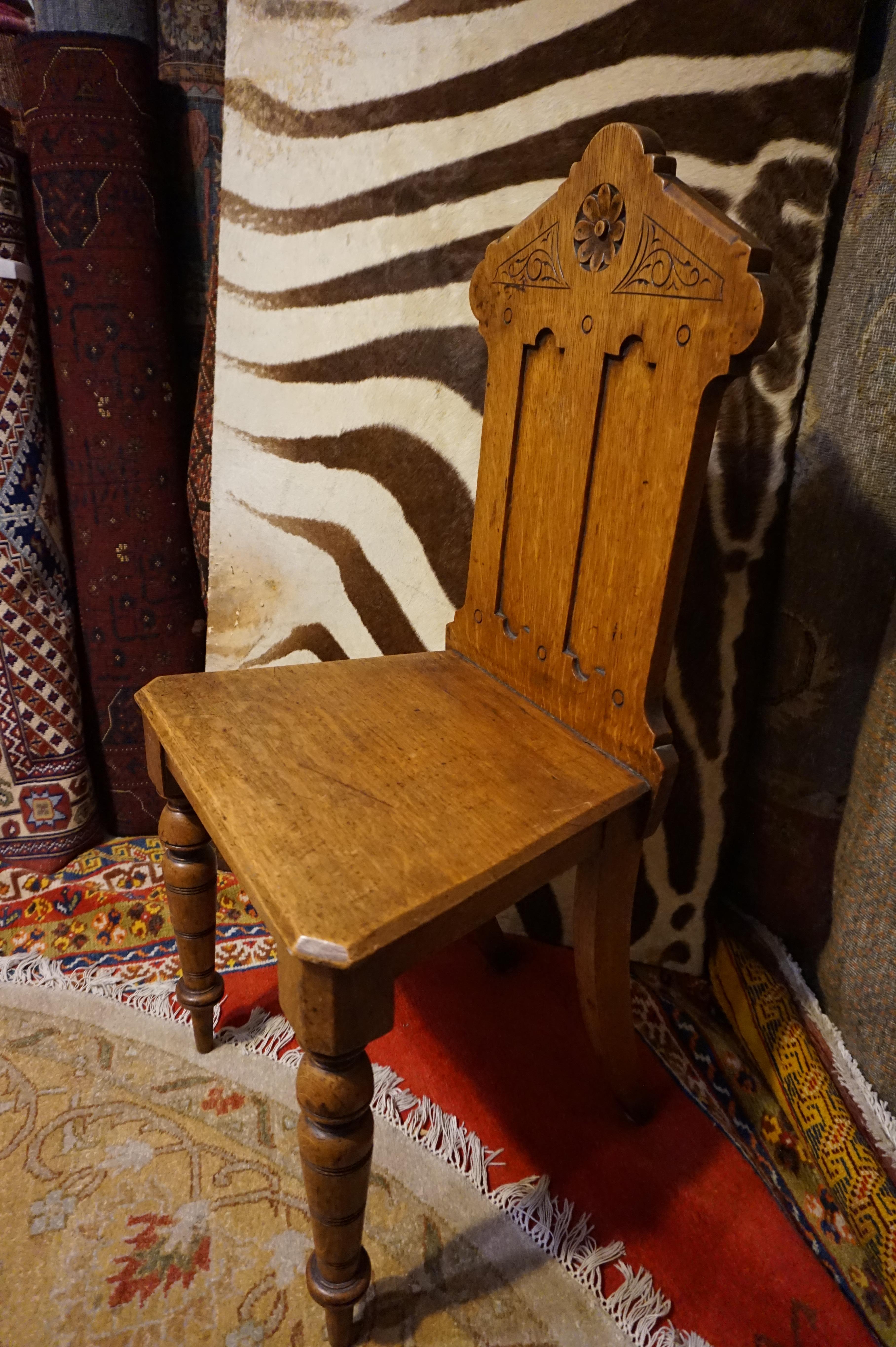 19th Century Gothic Revival English Solid Oak Singular Hand Carved Occasional Chair For Sale