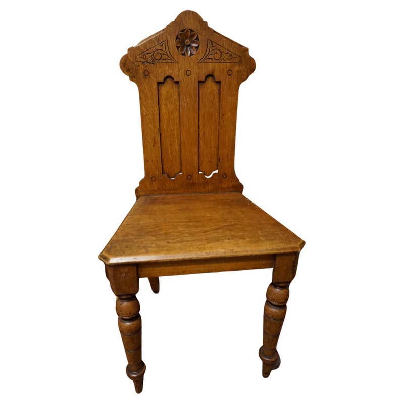 Antique Hand Carved Tiger Oak Gothic Revival Desk or Hall Chair w ...