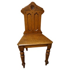 Antique Gothic Revival English Solid Oak Singular Hand Carved Occasional Chair