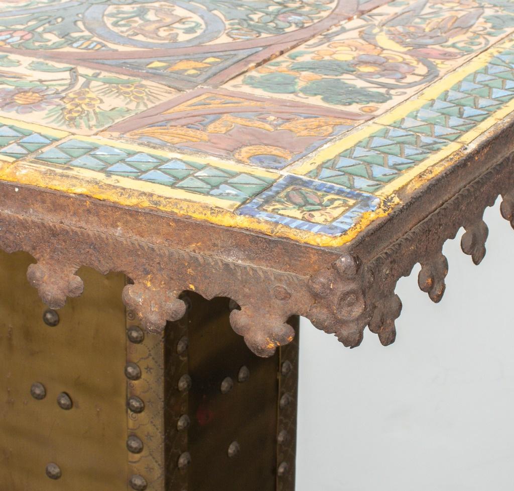 Metal Gothic Revival Faience Top Table For Sale