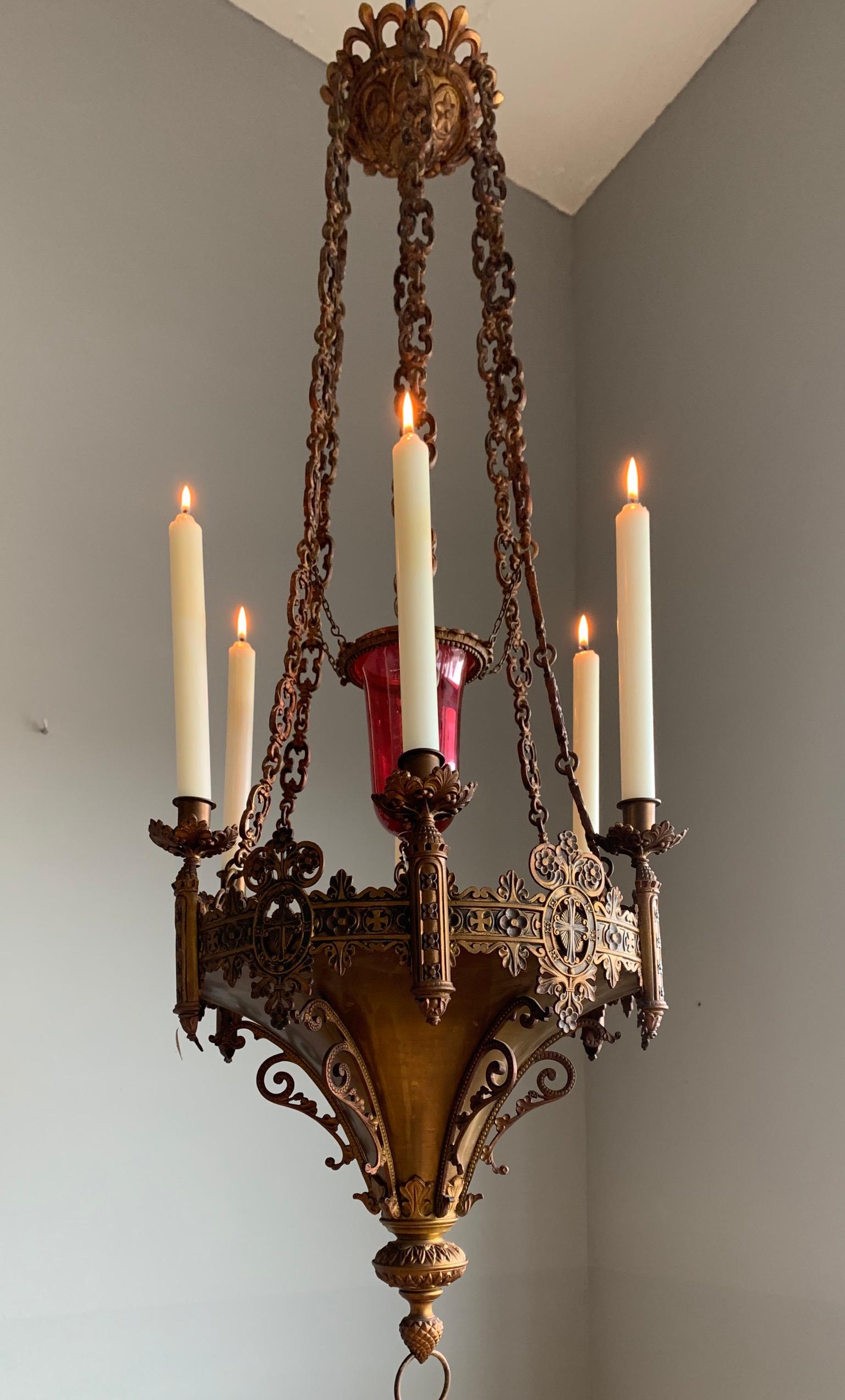 Gothic Revival Fine Bronze and Brass Church Candle Chandelier / Pendant Light 1