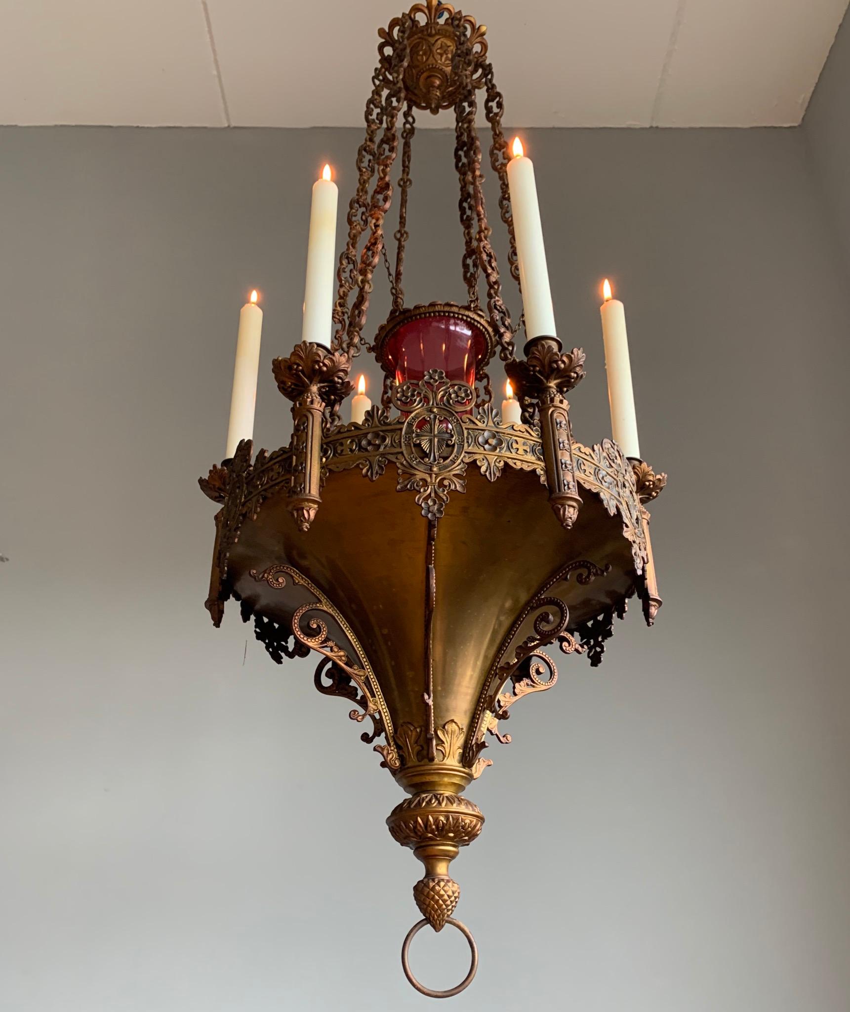 Gothic Revival Fine Bronze and Brass Church Candle Chandelier / Pendant Light 10