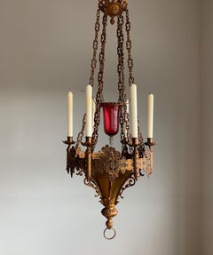 Gothic Revival Fine Bronze and Brass Church Candle Chandelier / Pendant Light