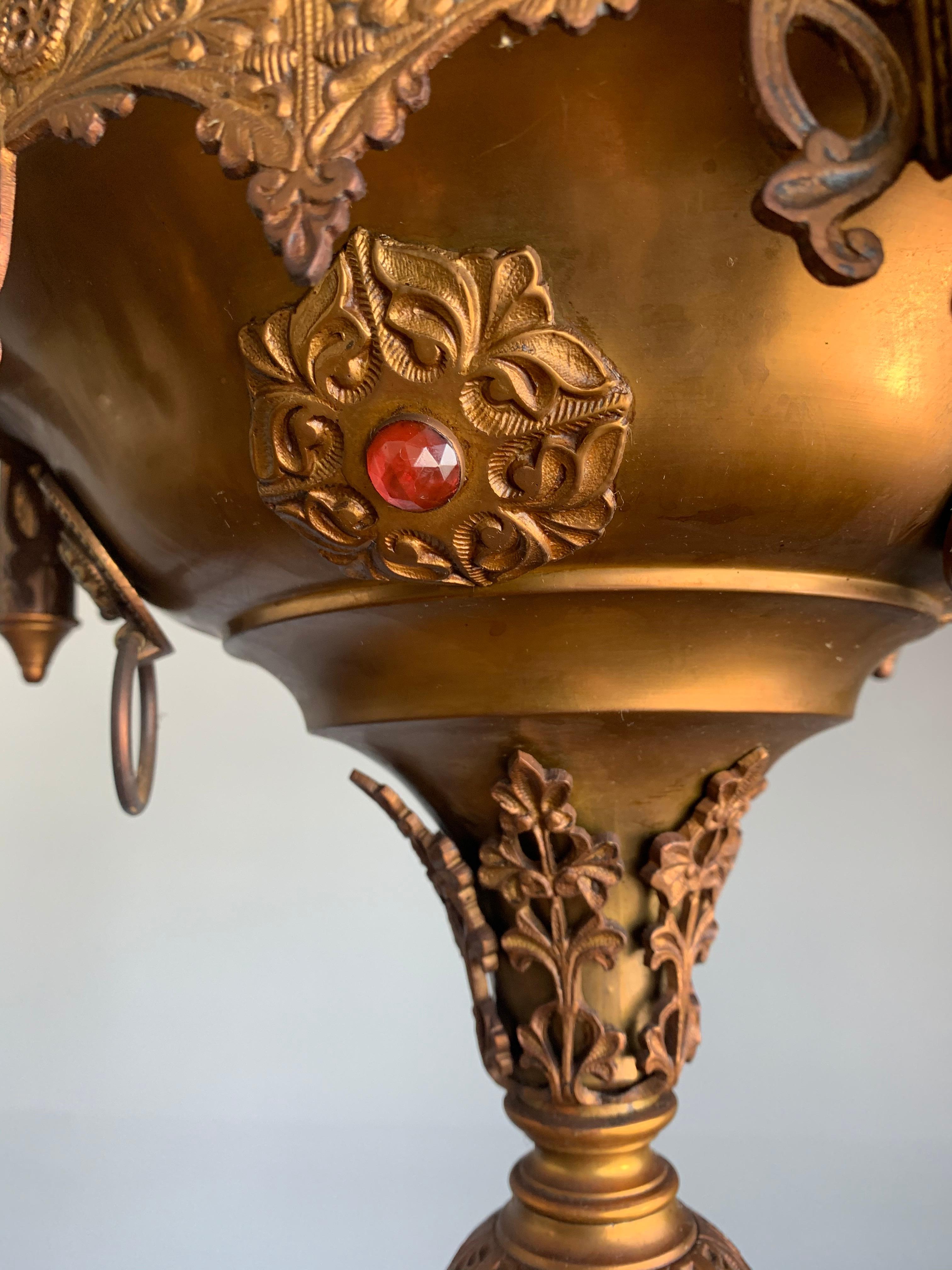 Gothic Revival Fine Bronze & Brass Church Chandelier / Six Candle Lamp / Pendant 2