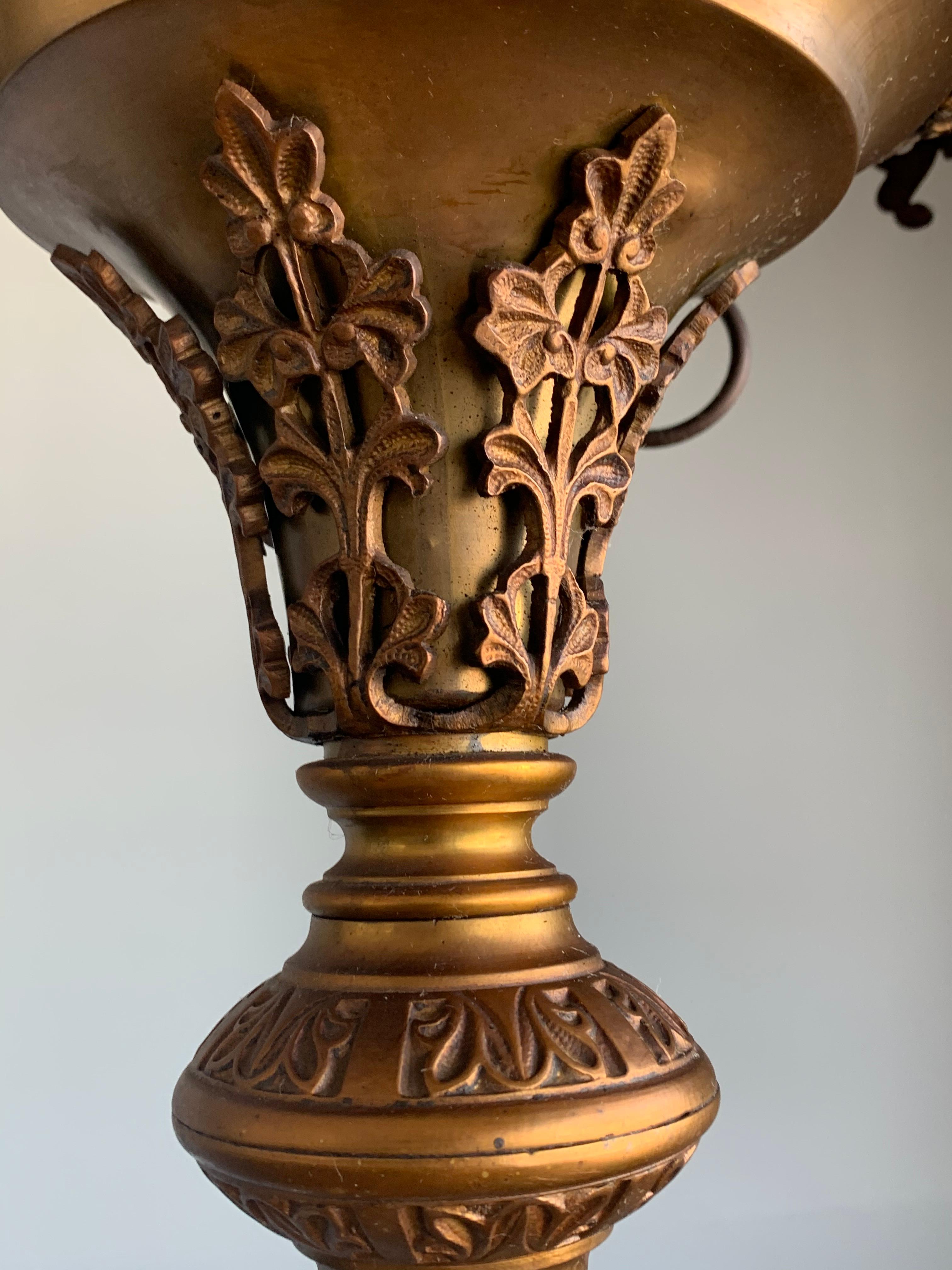 Gothic Revival Fine Bronze & Brass Church Chandelier / Six Candle Lamp / Pendant 3