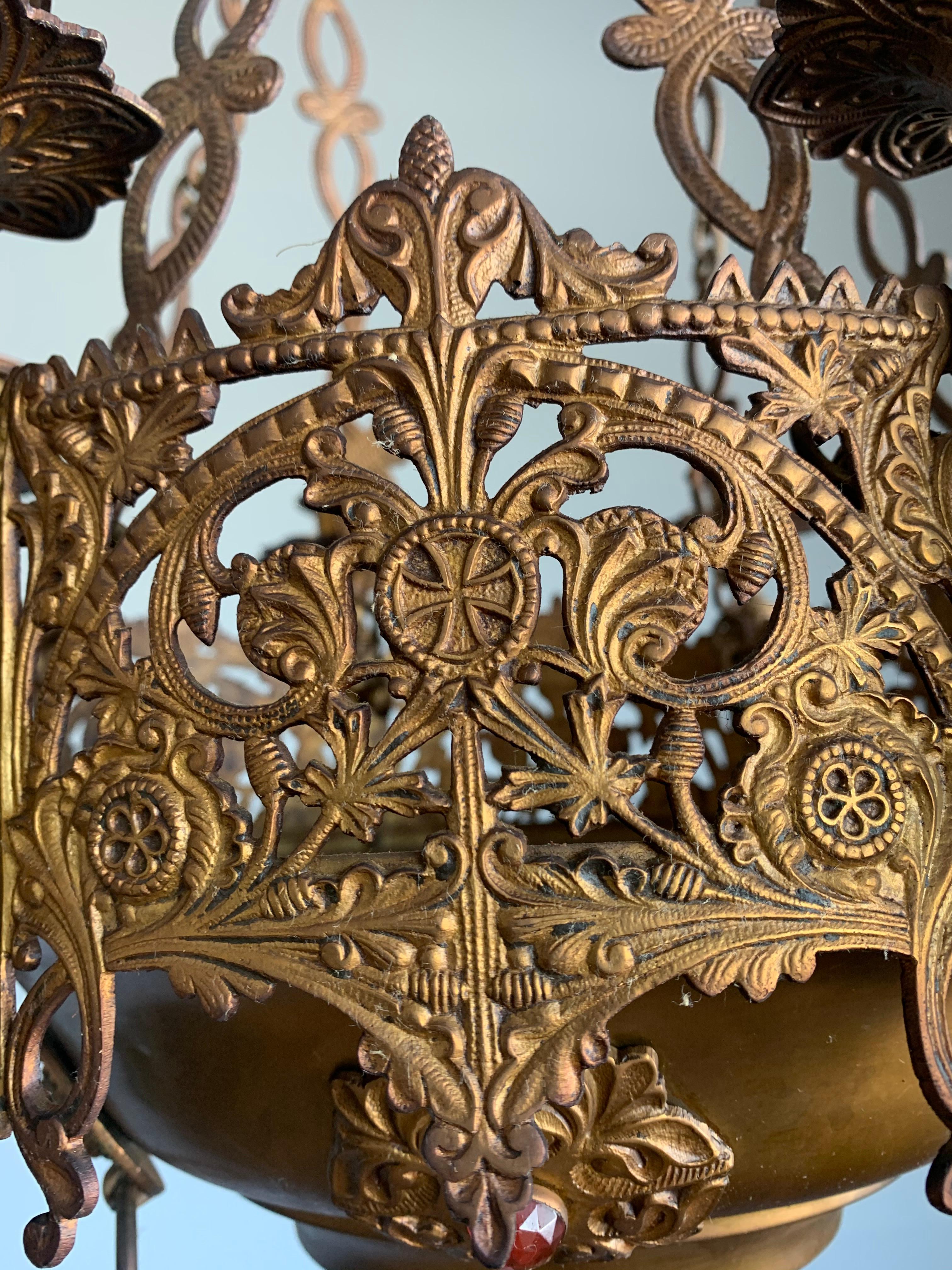 Gothic Revival Fine Bronze & Brass Church Chandelier / Six Candle Lamp / Pendant 7
