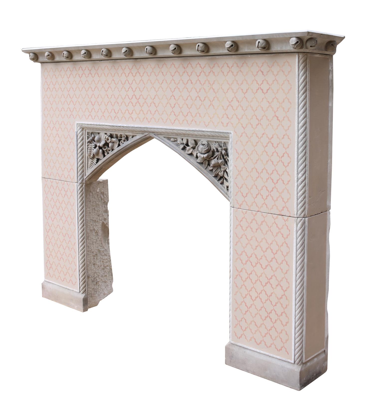 Sandstone Gothic Revival Fire Surround For Sale