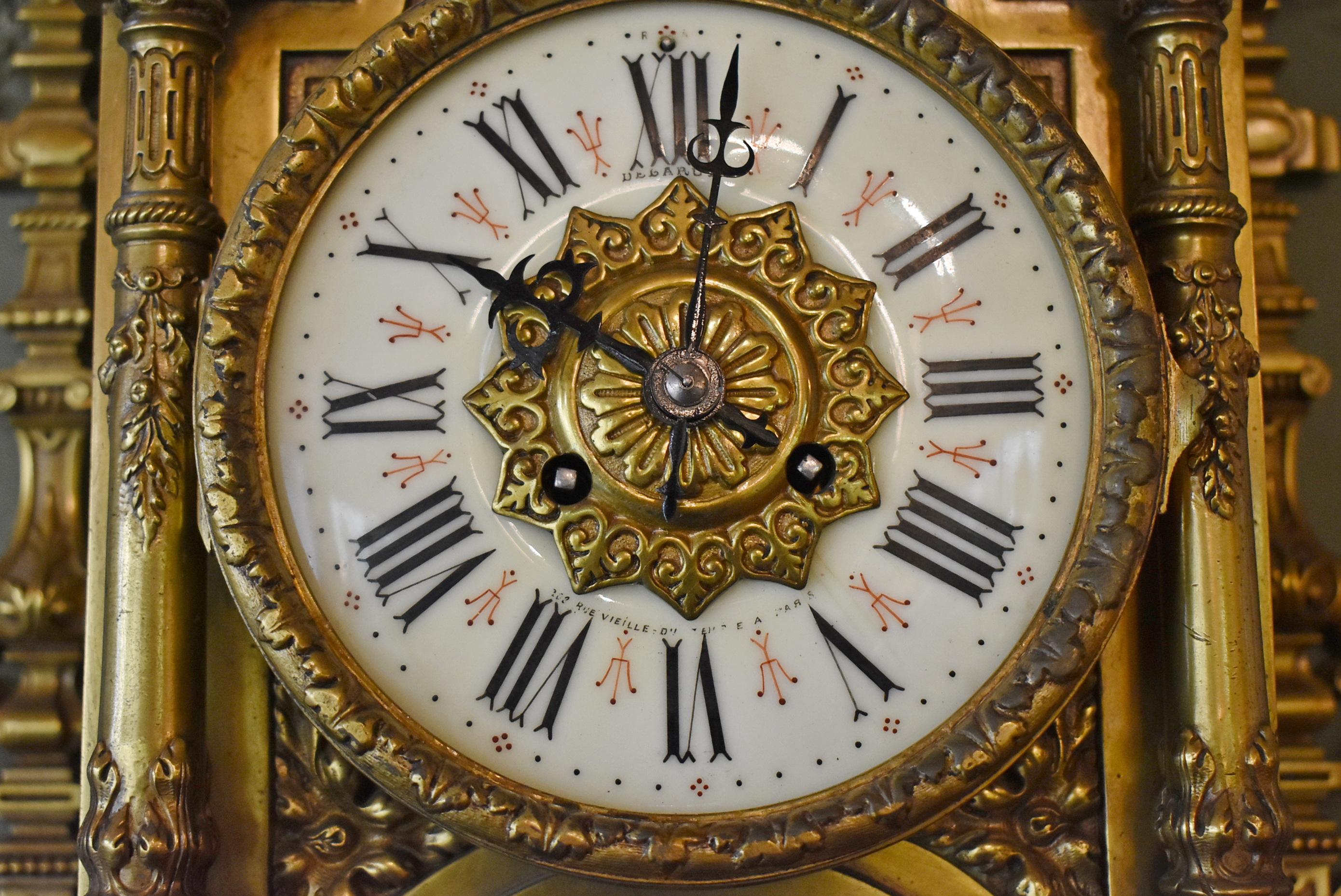19th Century Gothic Revival French Ornate Bronze Wall Clock For Sale