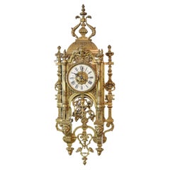 Used Gothic Revival French Ornate Bronze Wall Clock