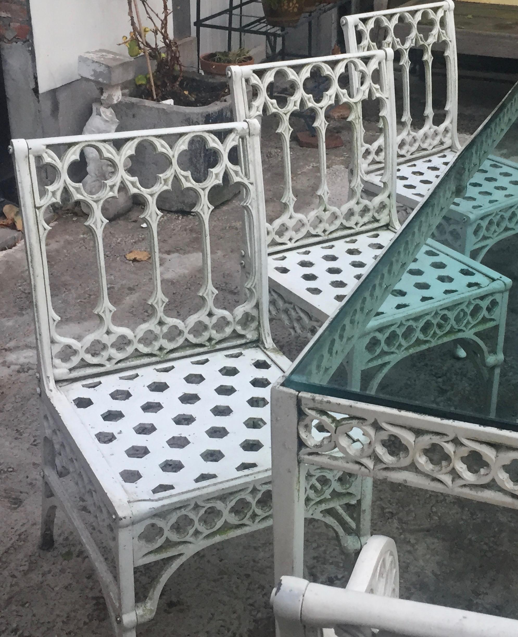 20th Century Gothic Revival Garden Dining Set of 8 Chairs and Table