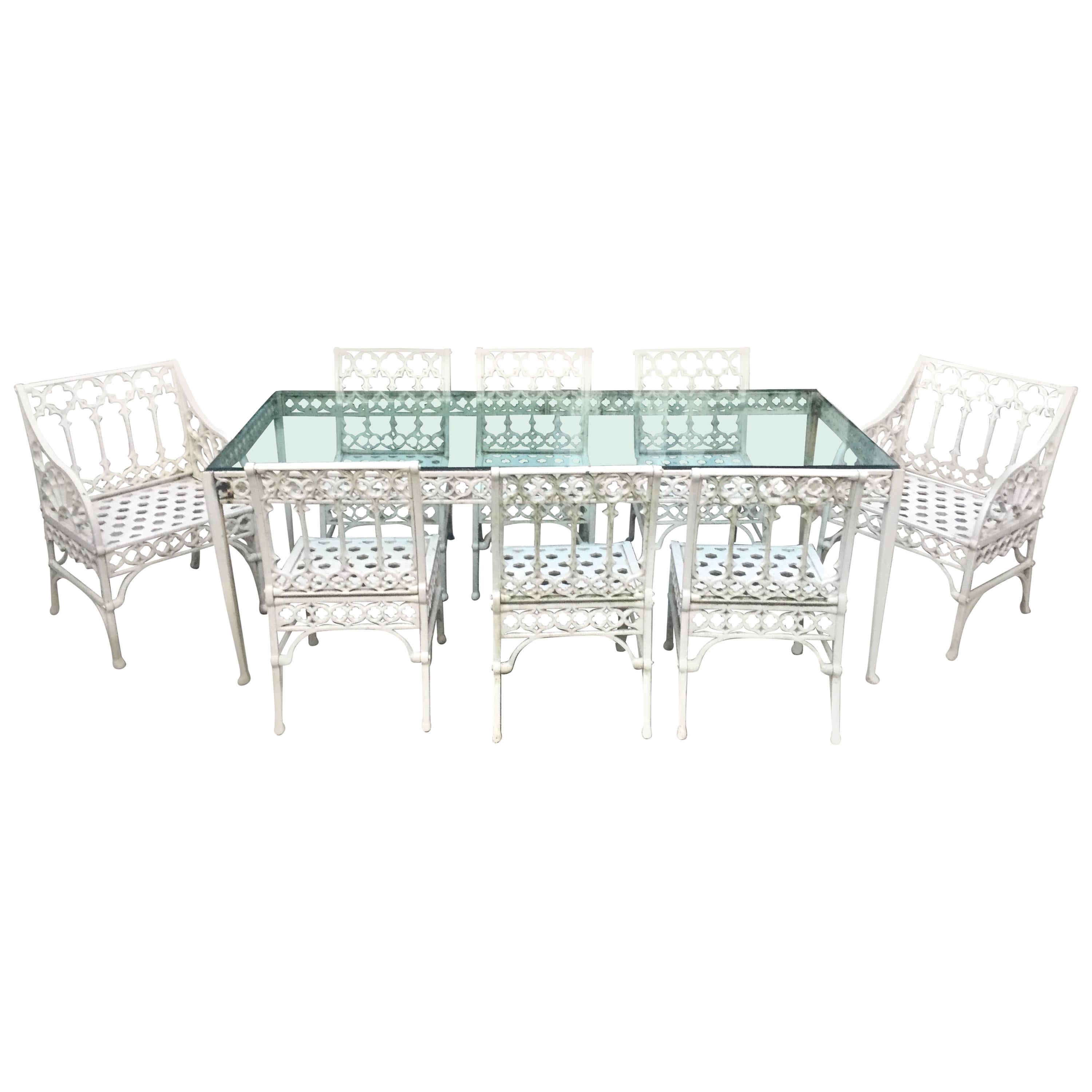 Gothic Revival Garden Dining Set of 8 Chairs and Table