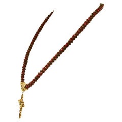 Exolette Gothic Revival Garnet & Silver Cross Pendant on Braided Amethyst