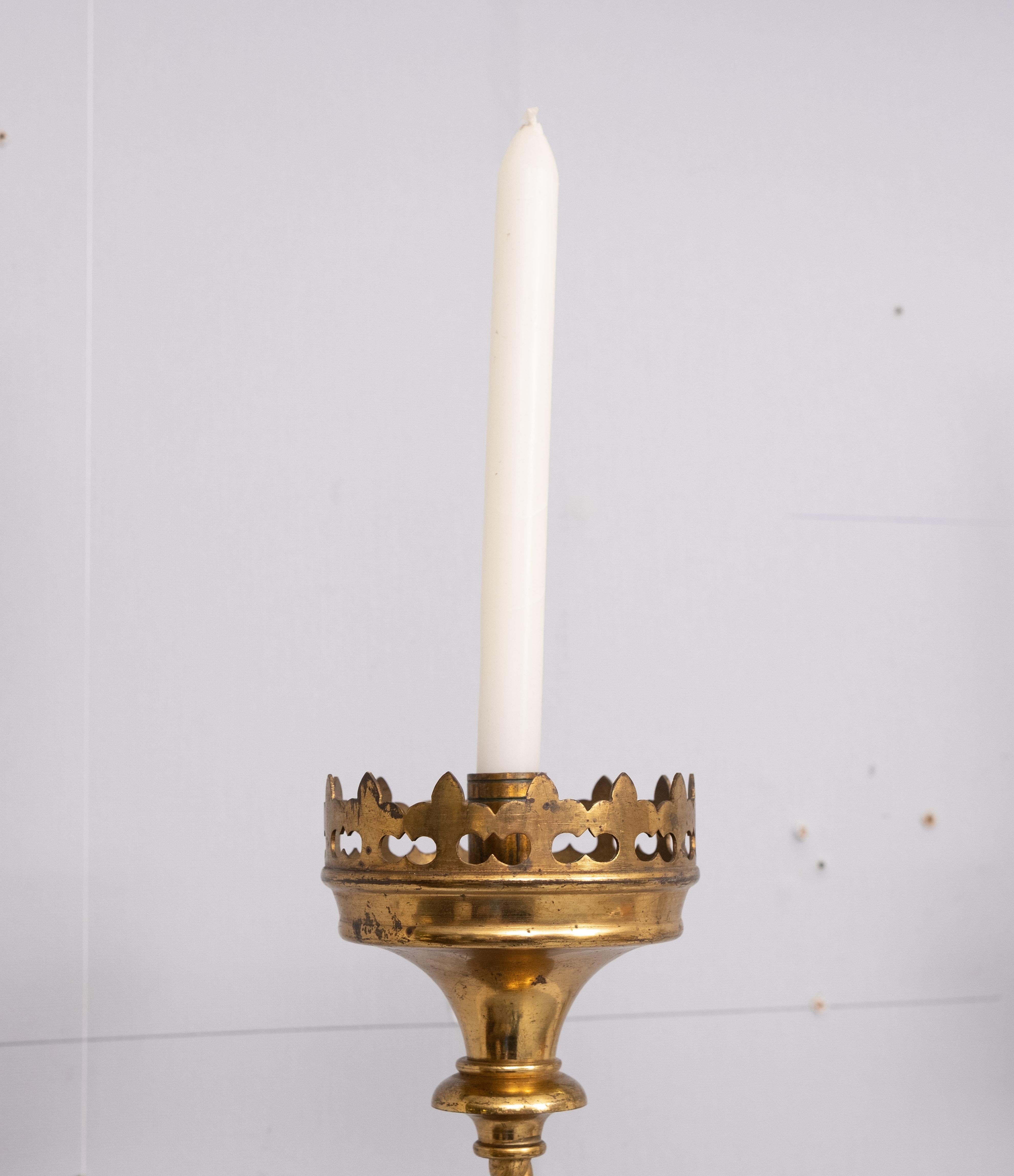 Portacandele da parete in ottone dorato del Rinascimento Gotico 1890 Olanda In condizioni buone in vendita a Den Haag, NL