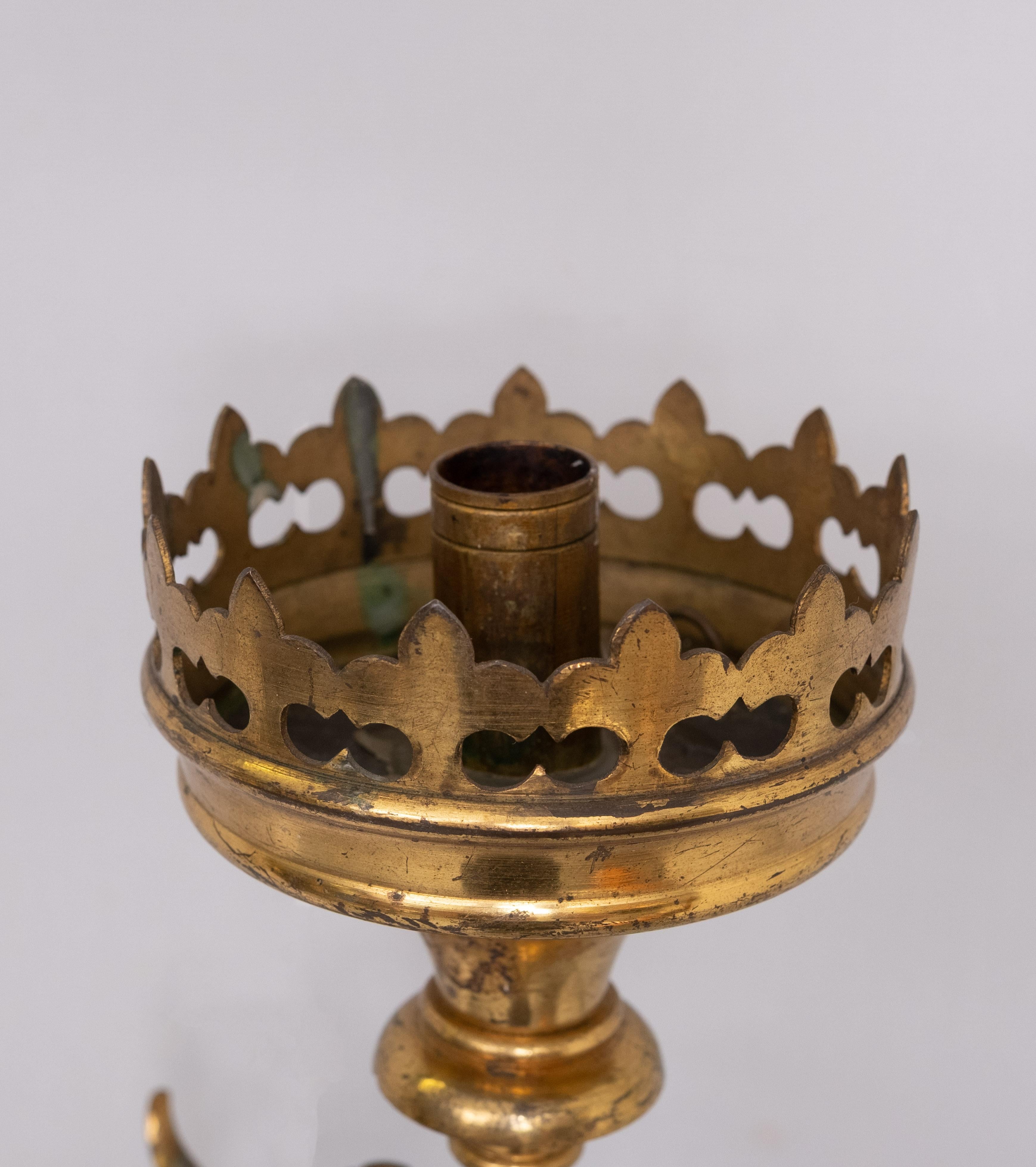 Portacandele da parete in ottone dorato del Rinascimento Gotico 1890 Olanda in vendita 3