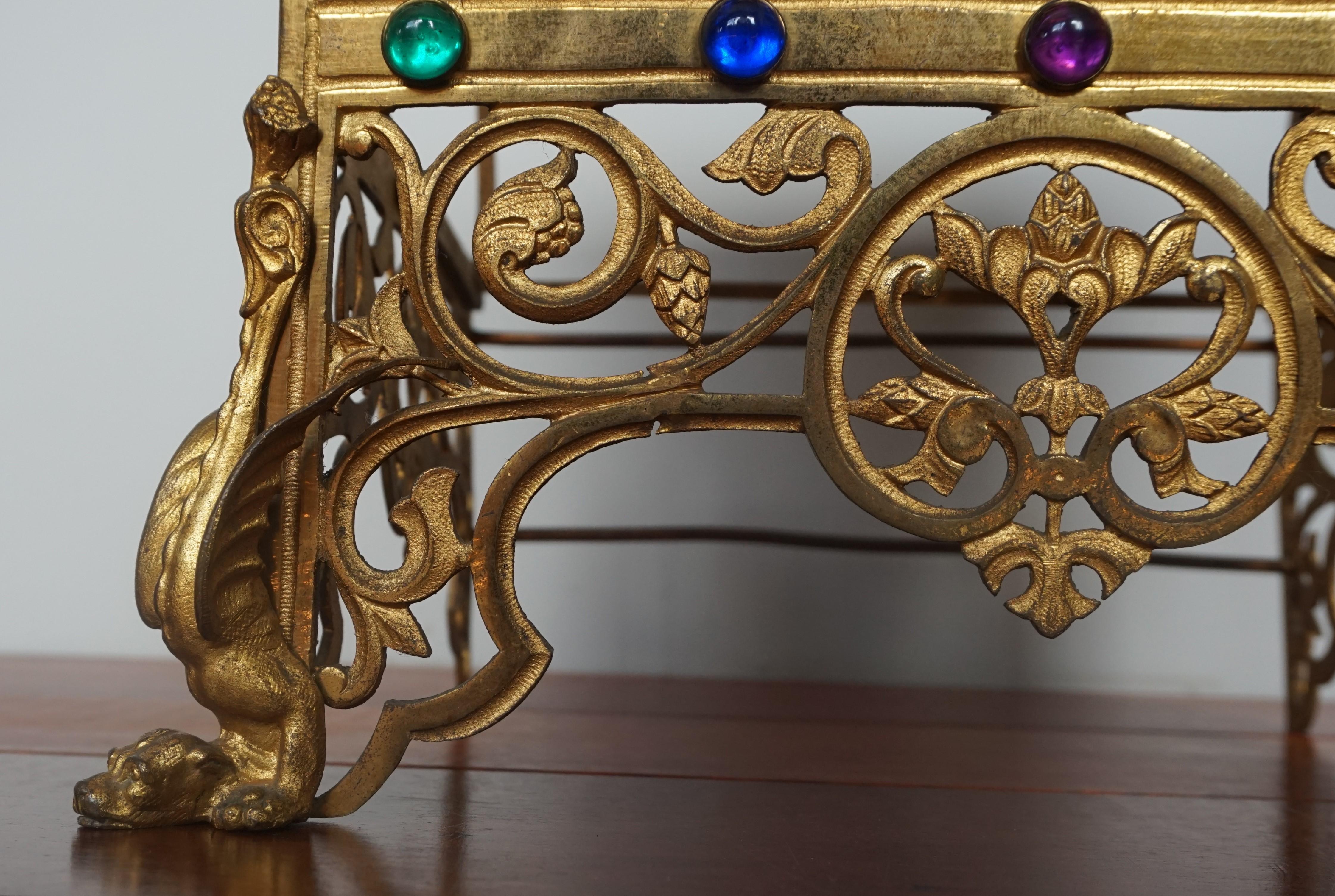 Gothic Revival Gilt Bronze Church Altar Bible Stand w. Dragon-Like Gargoyle Feet 2