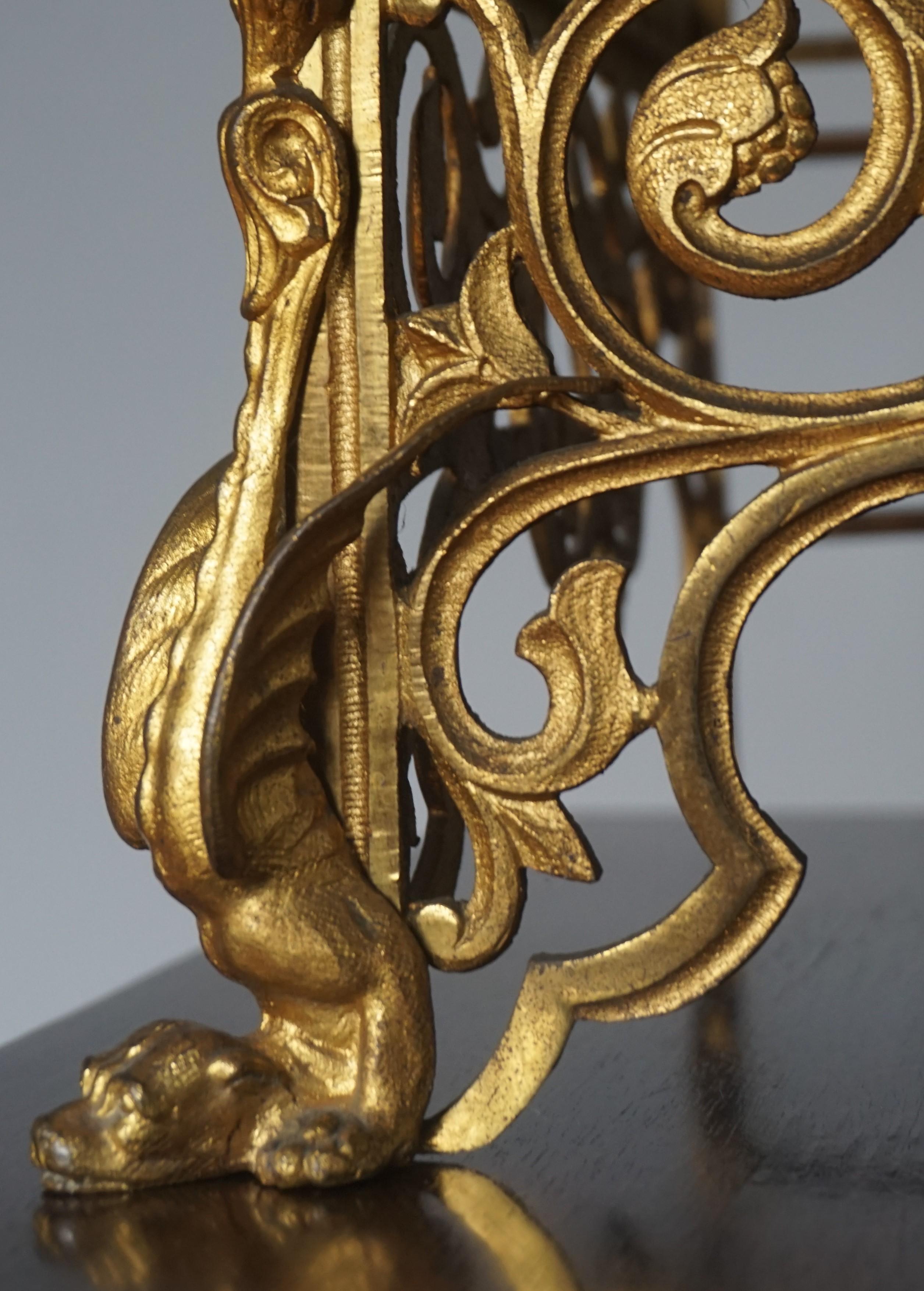 Gothic Revival Gilt Bronze Church Altar Bible Stand w. Dragon-Like Gargoyle Feet 3