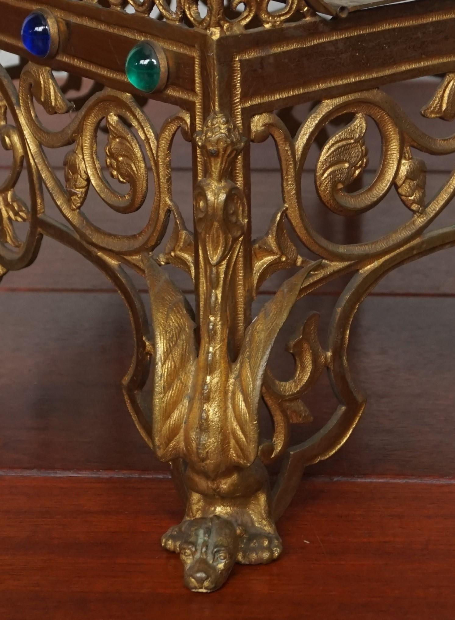 Gothic Revival Gilt Bronze Church Altar Bible Stand w. Dragon-Like Gargoyle Feet 5