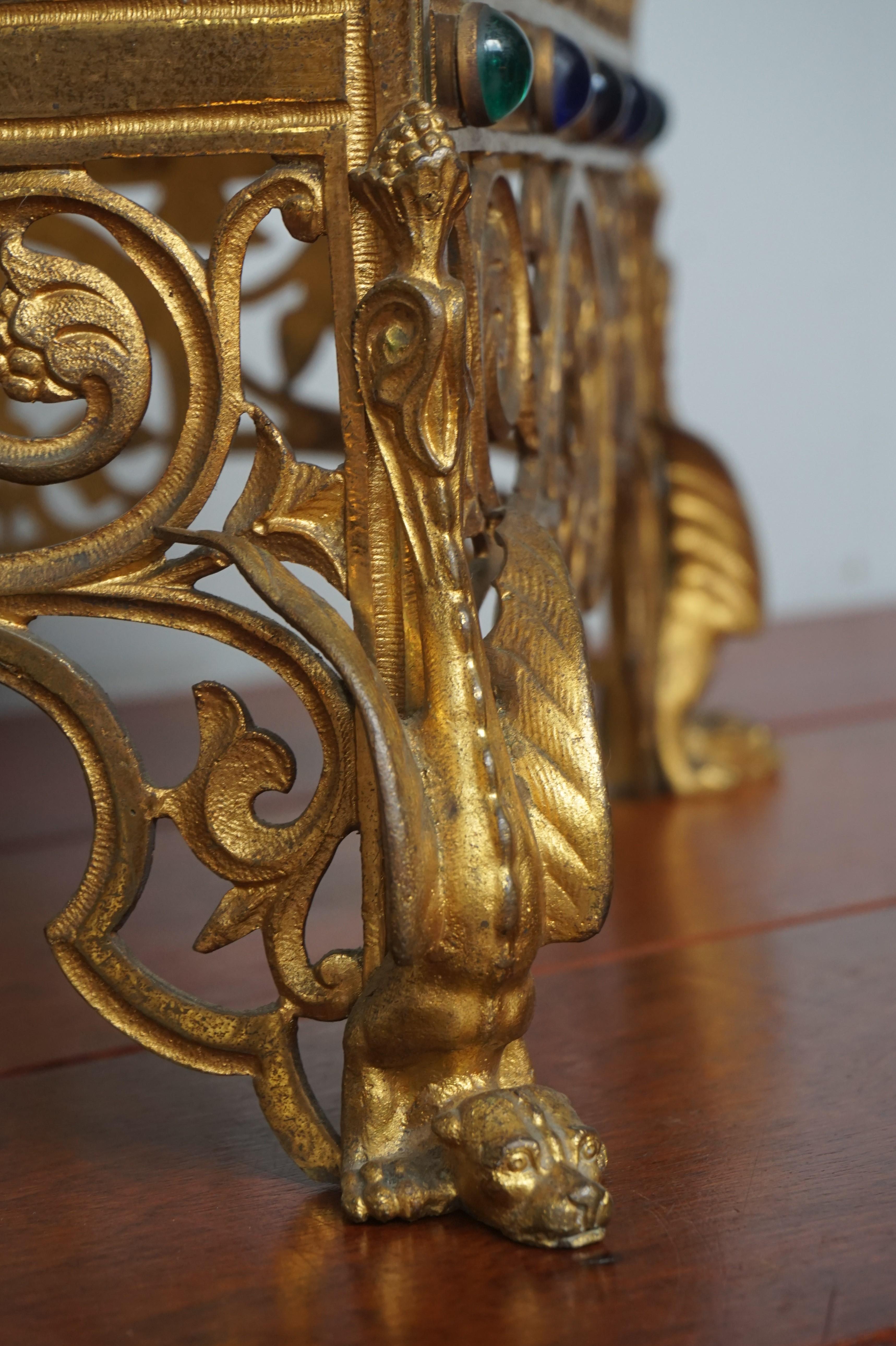 French Gothic Revival Gilt Bronze Church Altar Bible Stand w. Dragon-Like Gargoyle Feet
