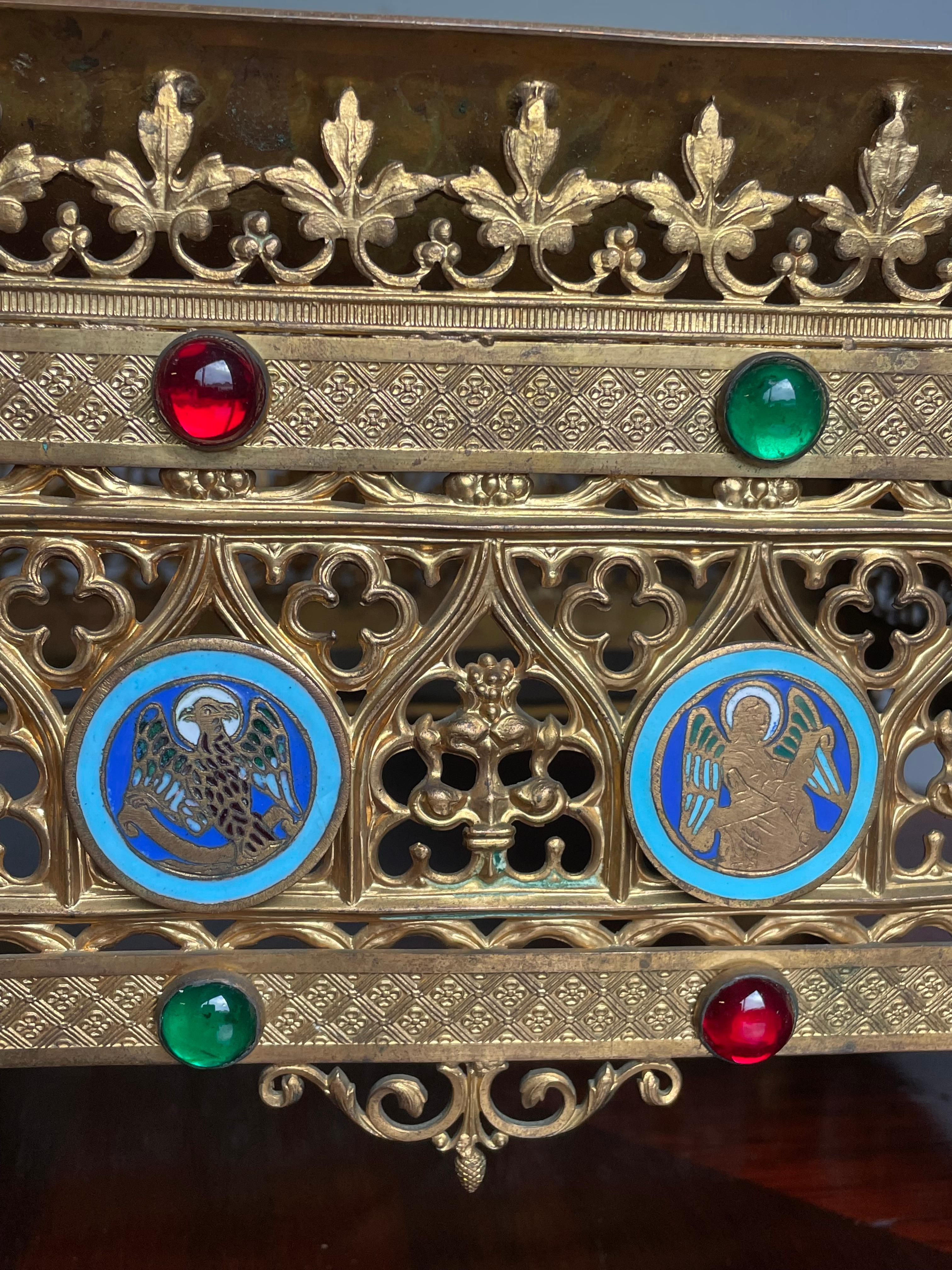 Brass Gothic Revival Gilt Bronze Church Altar Bible Stand w. Four Evangelists Symbols