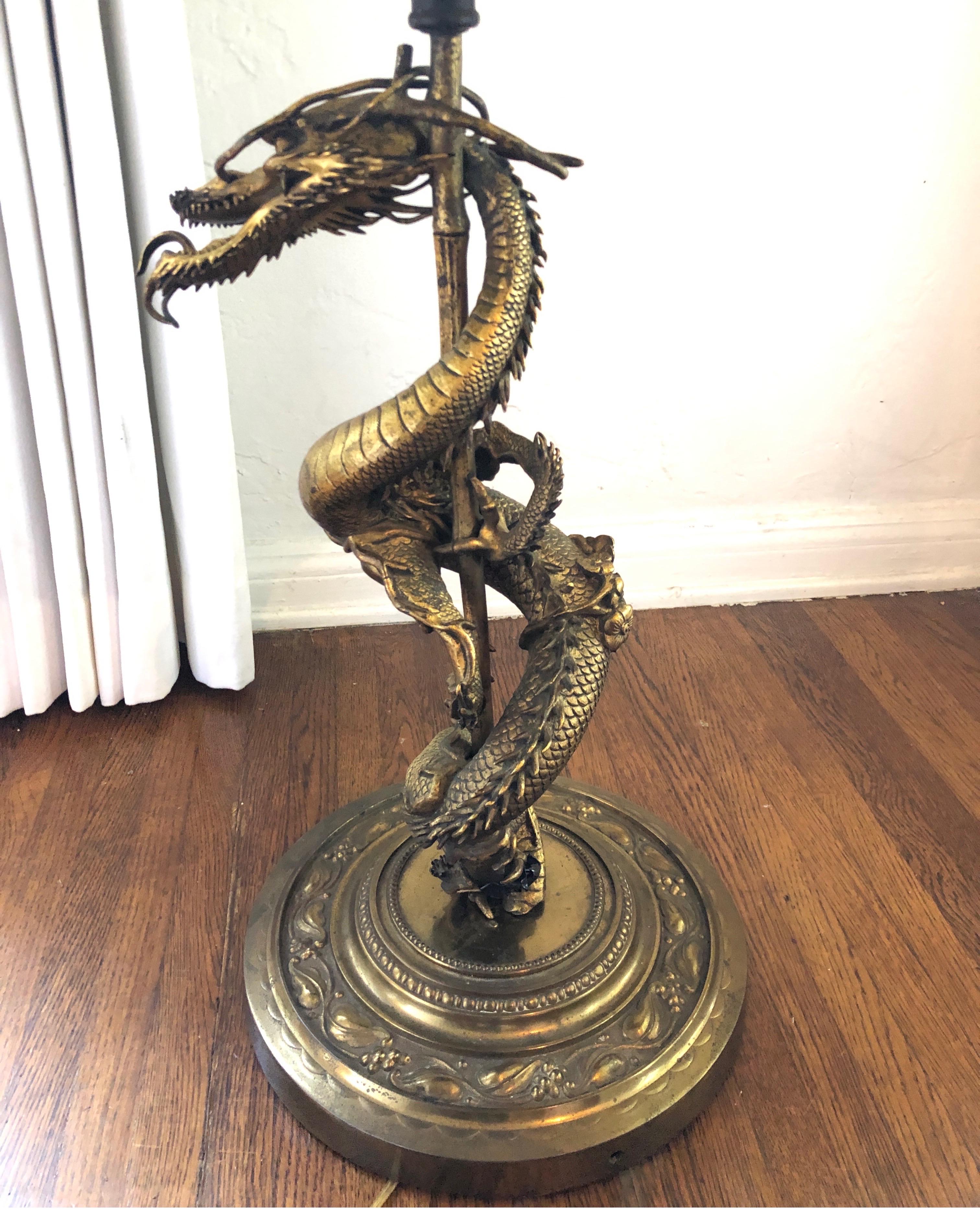 Gothic-Revival Gilt Gold Bronze Dragon Lamp 2