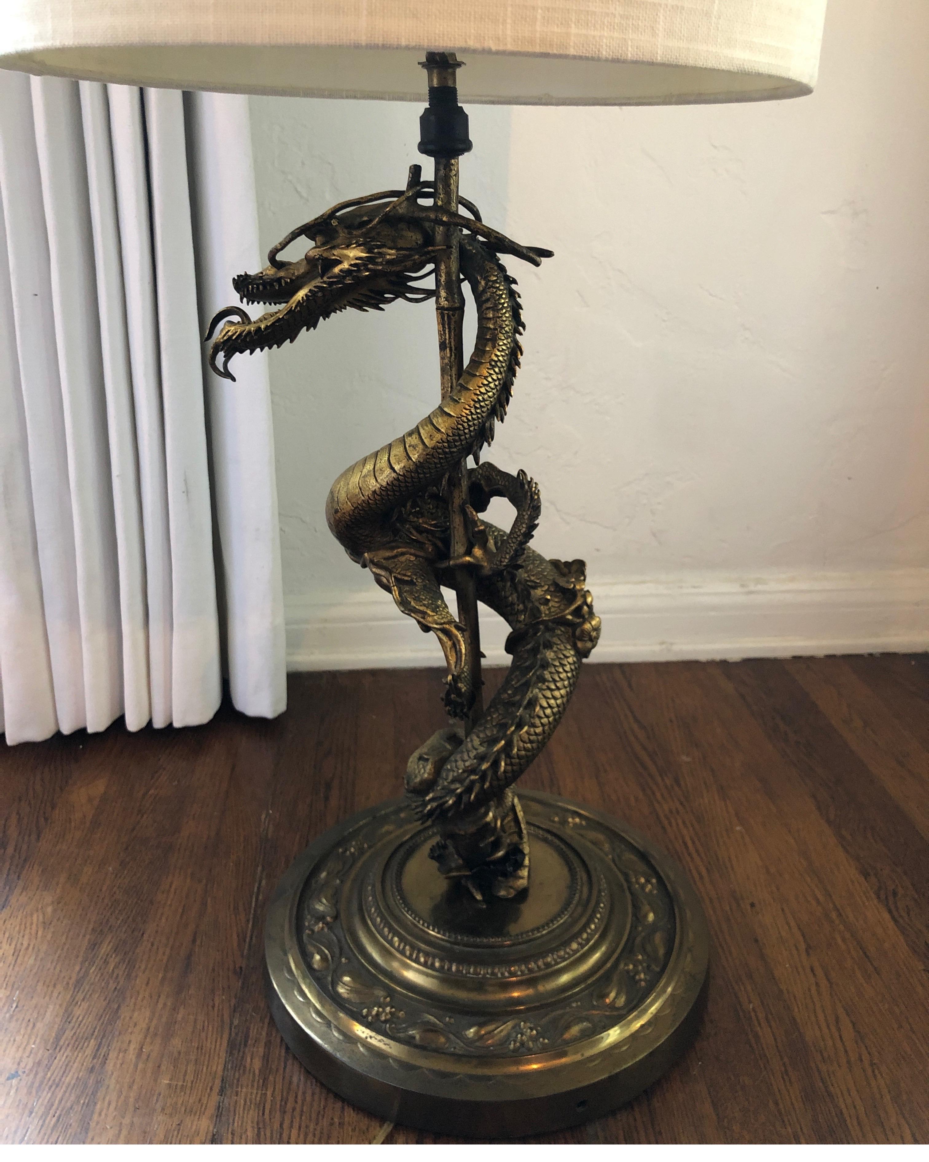 Gothic-Revival Gilt Gold Bronze Dragon Lamp 3