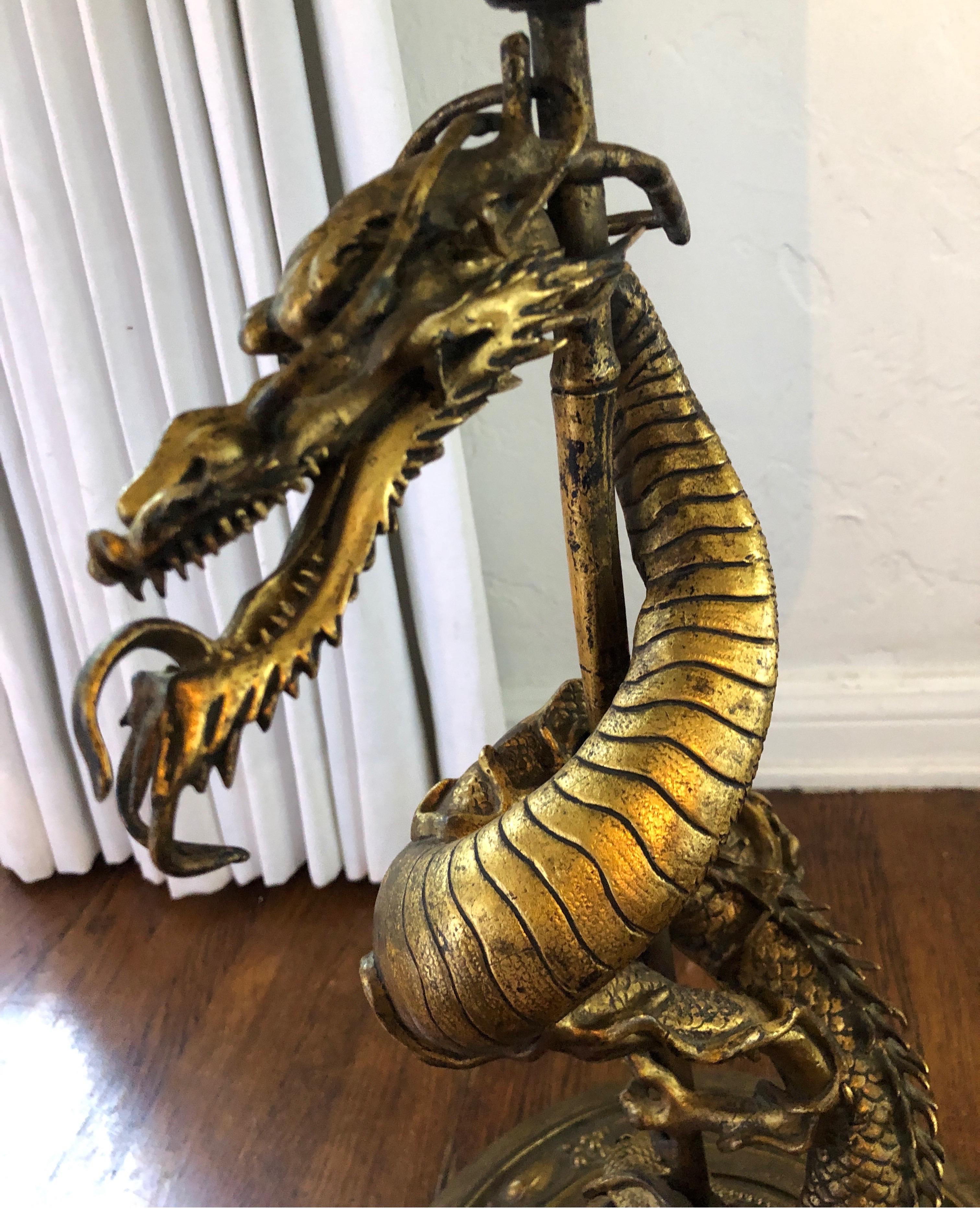 Gothic-Revival Gilt Gold Bronze Dragon Lamp 4