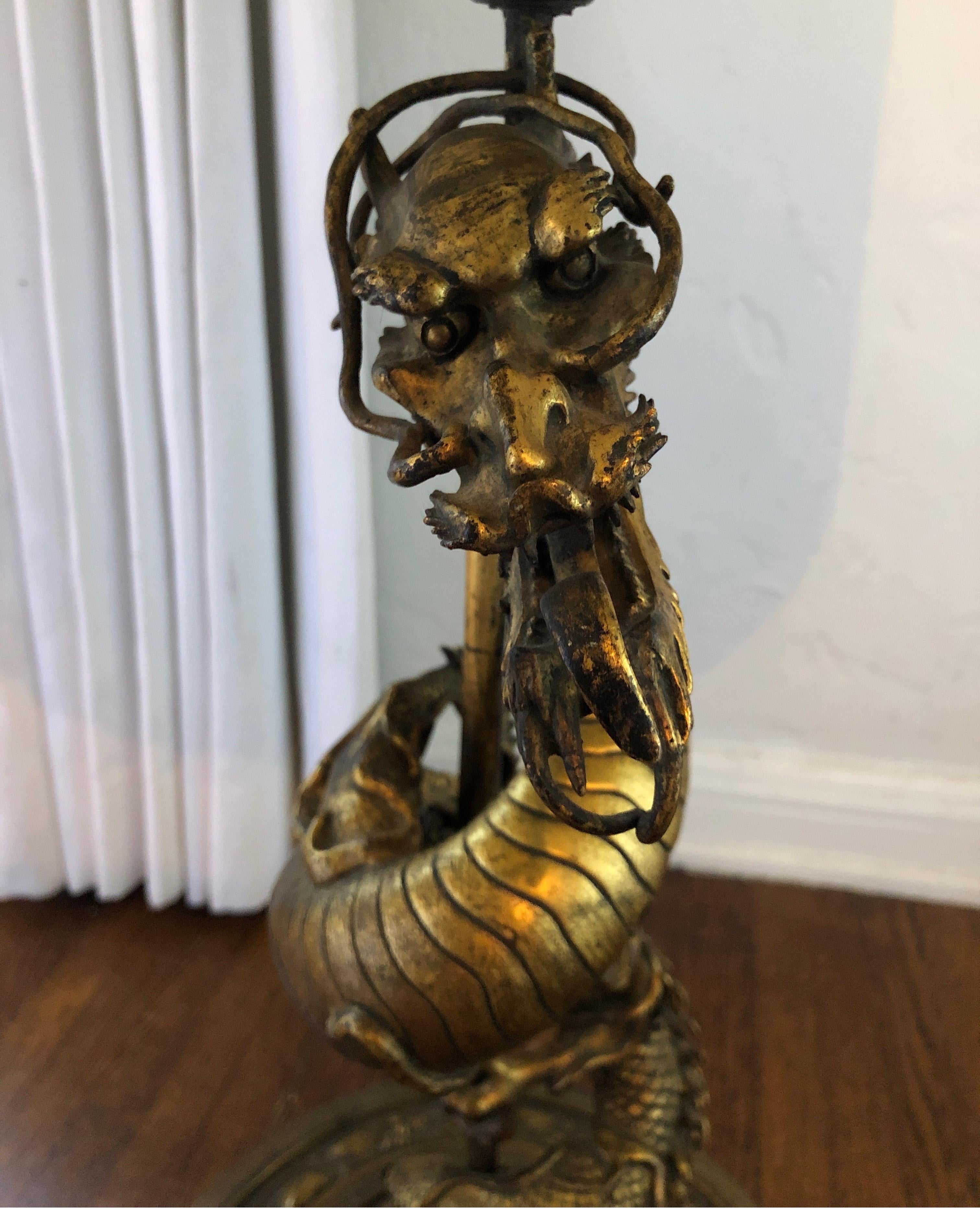 Gothic-Revival Gilt Gold Bronze Dragon Lamp 5