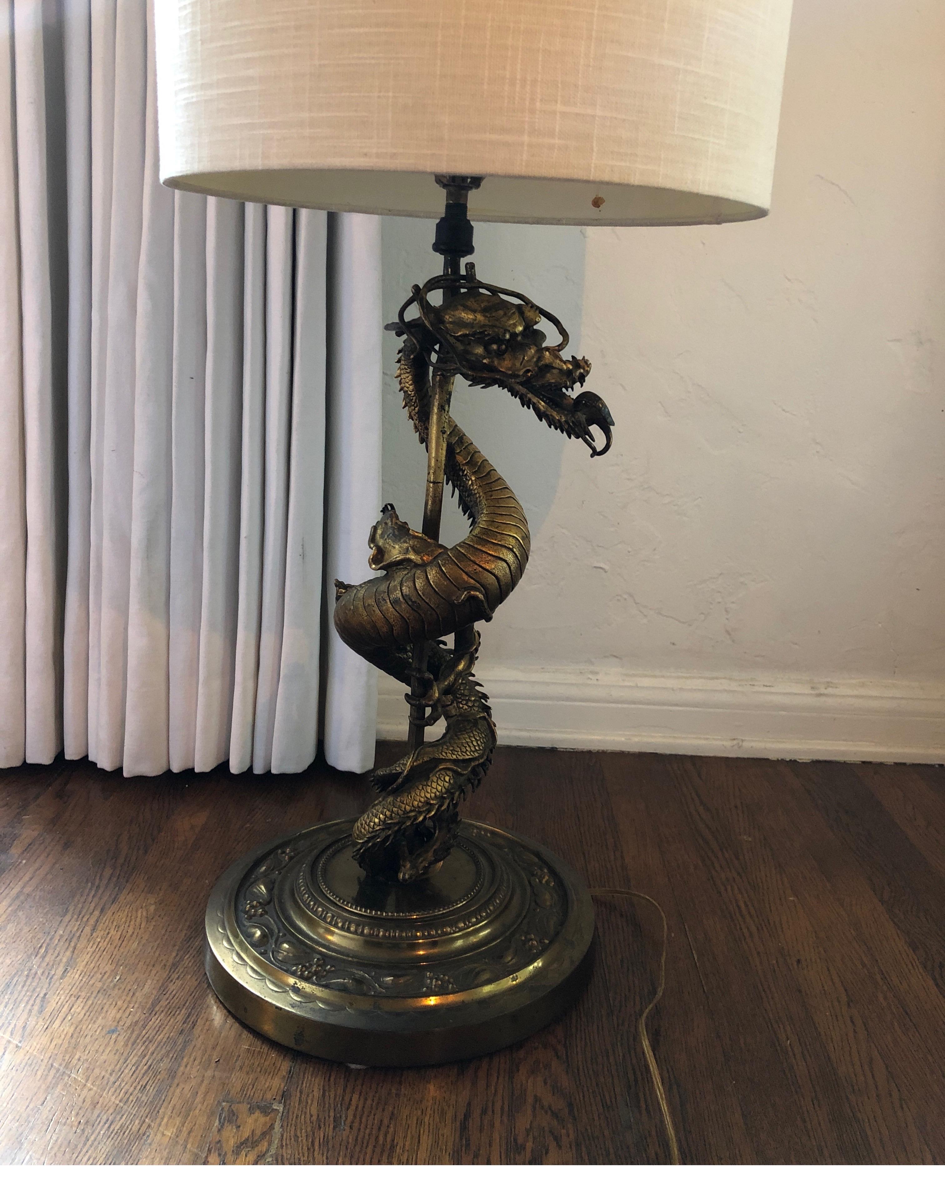 Gothic-Revival Gilt Gold Bronze Dragon Lamp 6