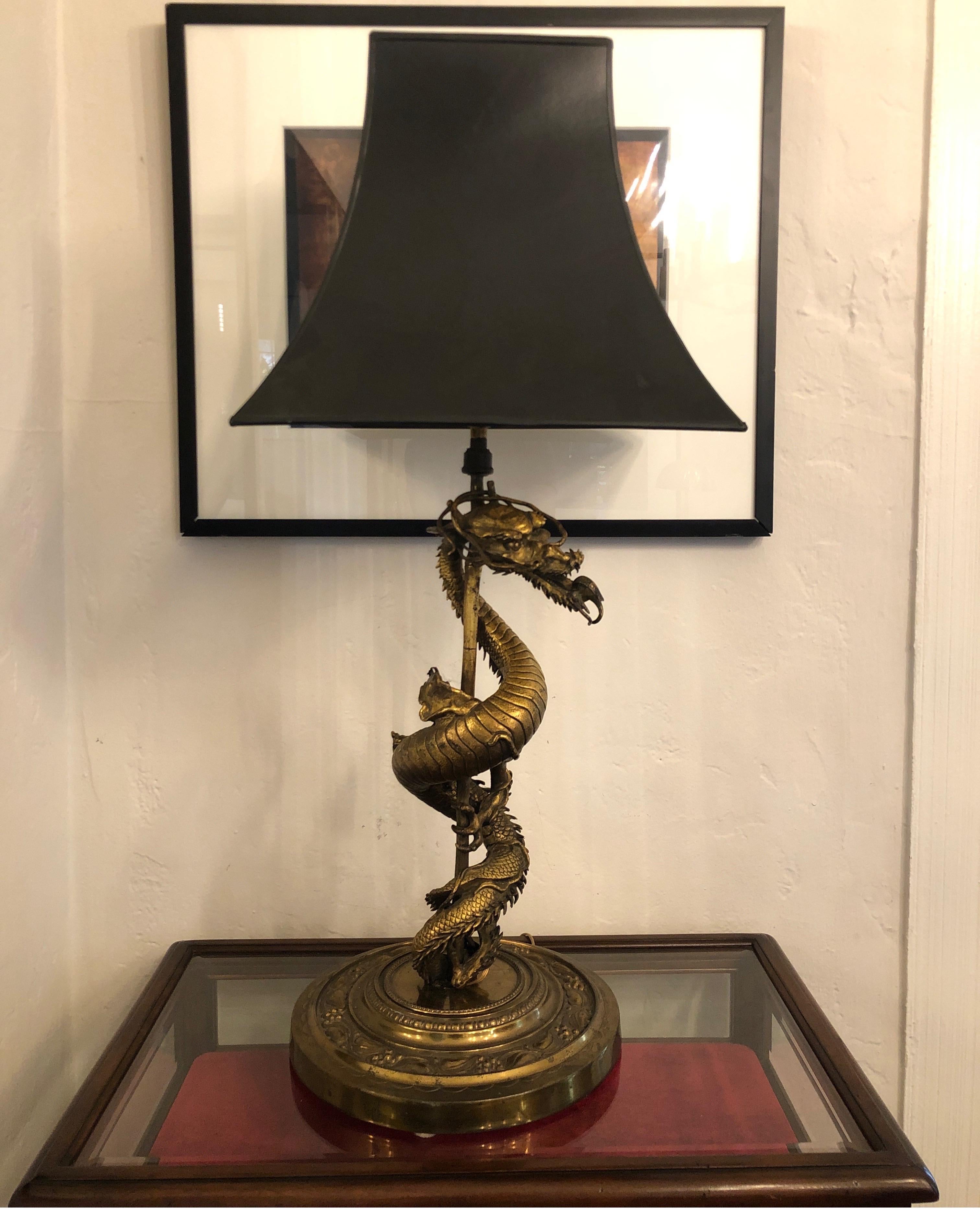 Gothic-Revival Gilt Gold Bronze Dragon Lamp 7