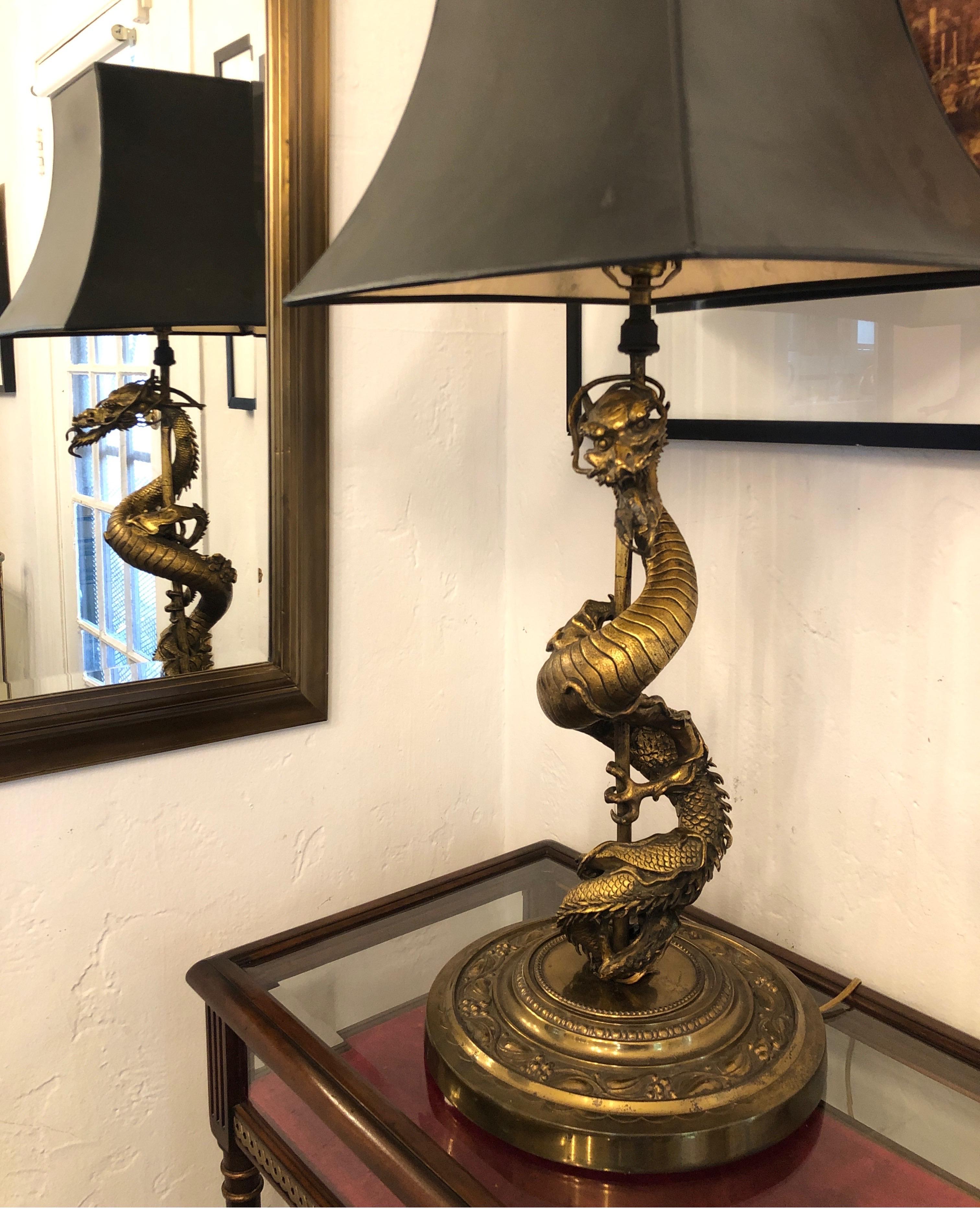 Gothic-Revival Gilt Gold Bronze Dragon Lamp 8
