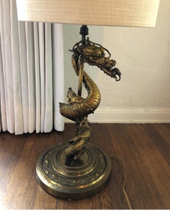 Gothic-Revival Gilt Gold Bronze Dragon Lamp