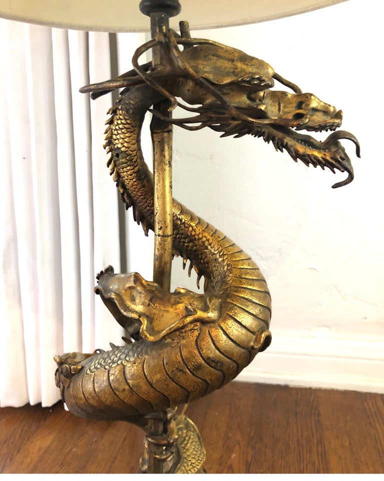 GothicRevival Gilt Gold Bronze Dragon Lamp at 1stDibs