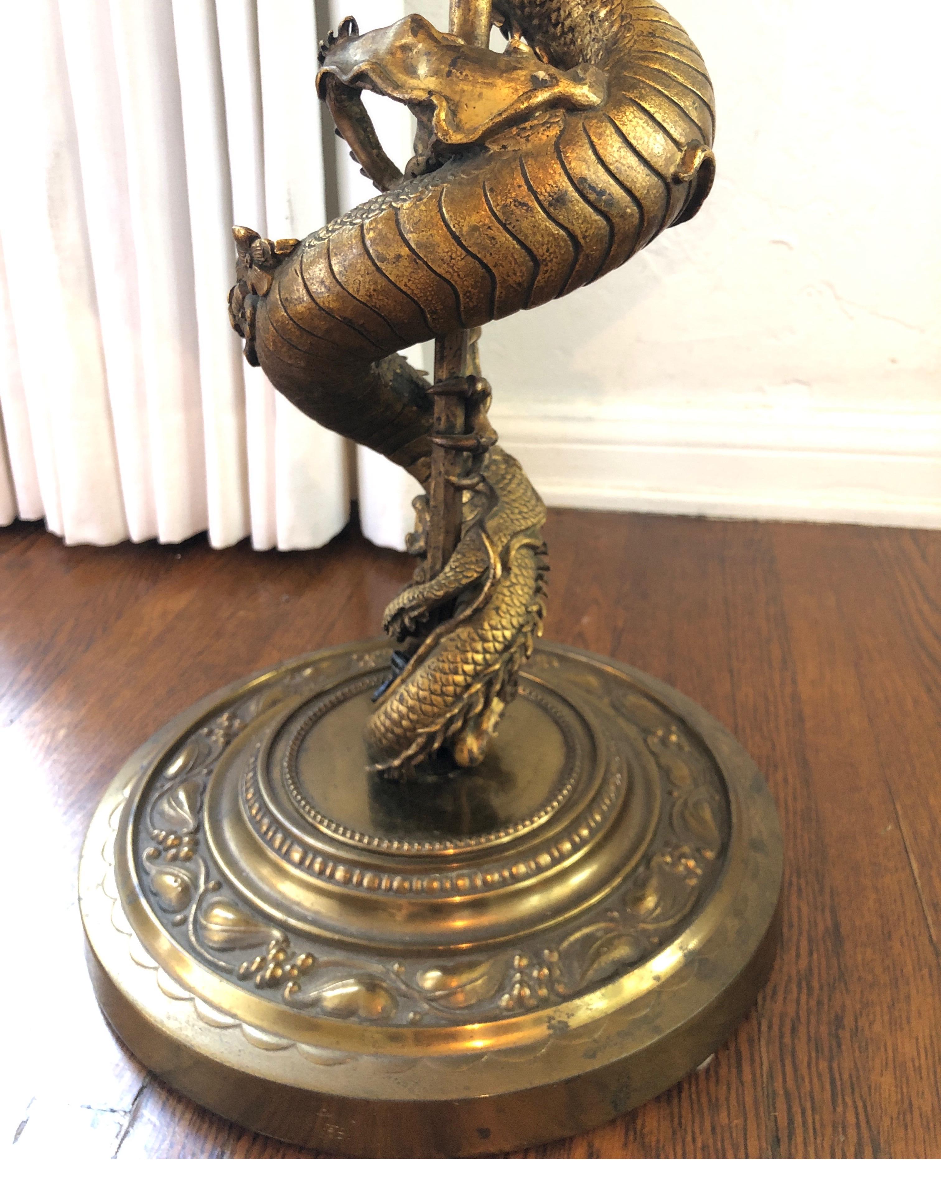 Unknown Gothic-Revival Gilt Gold Bronze Dragon Lamp