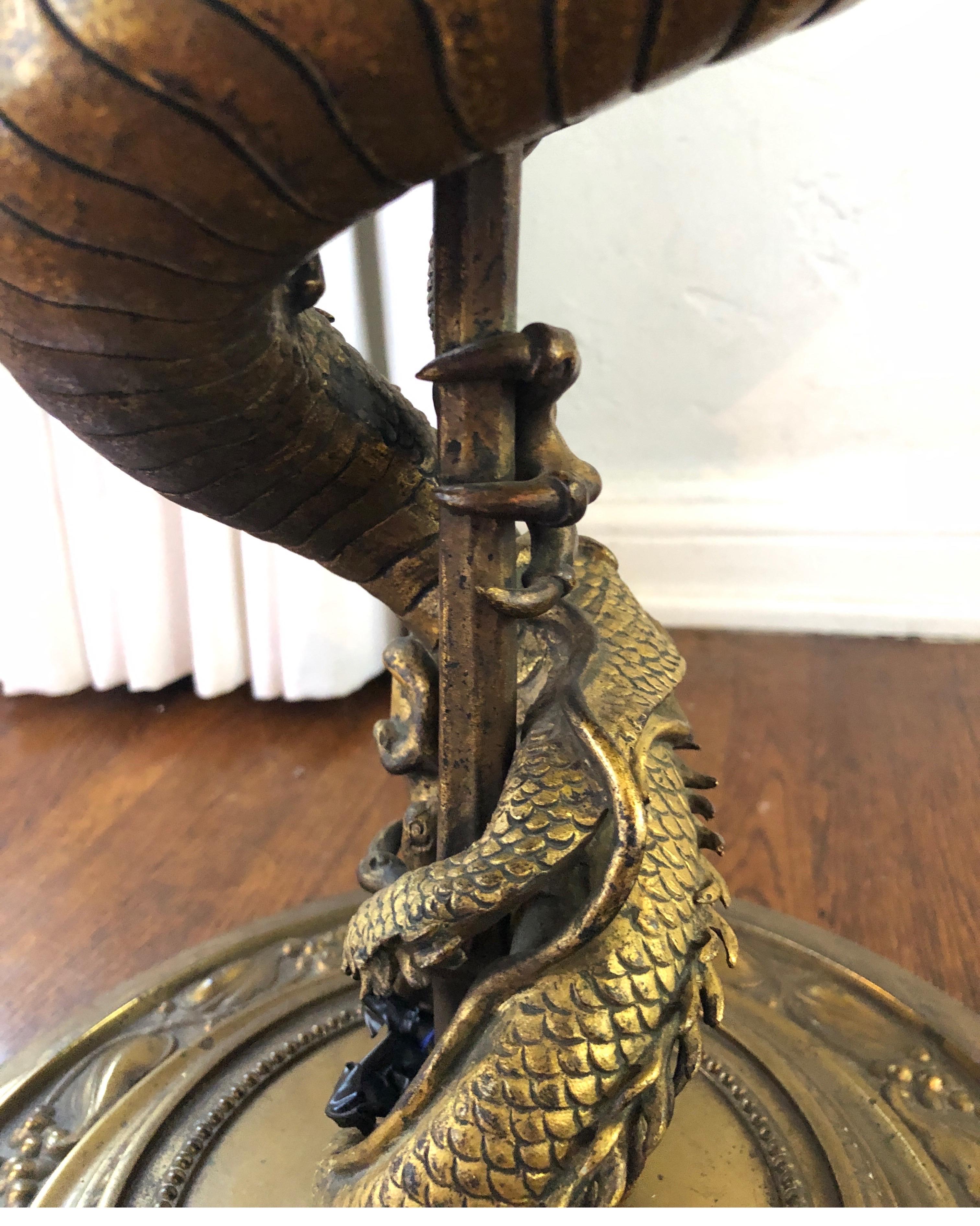 Gothic-Revival Gilt Gold Bronze Dragon Lamp In Good Condition In Los Angeles, CA