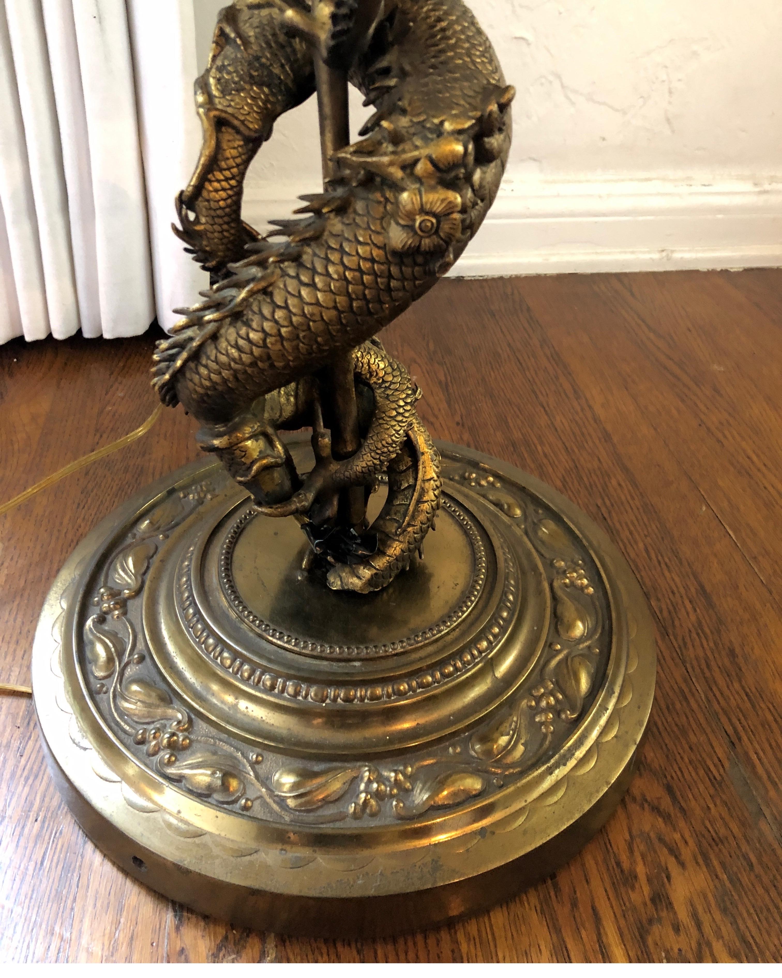 19th Century Gothic-Revival Gilt Gold Bronze Dragon Lamp