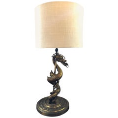 Gothic-Revival Gilt Gold Bronze Dragon Lamp