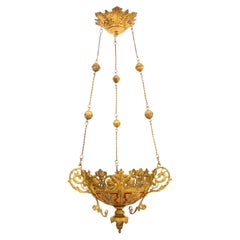 Antique Gothic Revival Gilt Metal Hanging Pendant