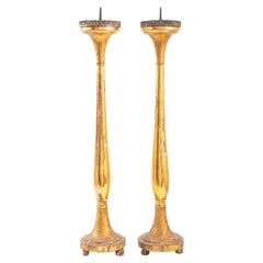 Gothic Revival Giltwood Altar Candlesticks, Pair