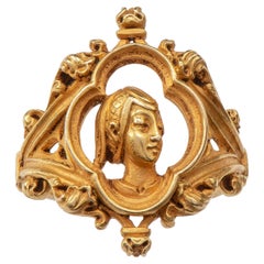 Antique Gothic Revival Gold Ring with Joan of Arc by Louis Wièse, Late 19th Century