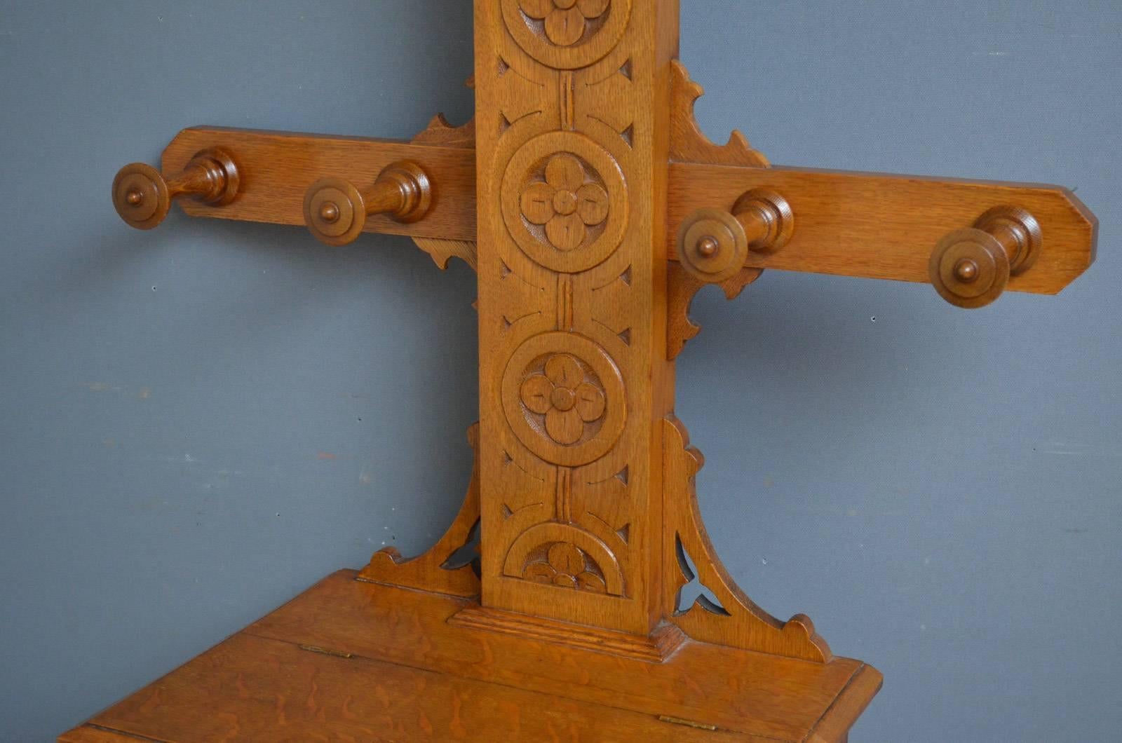 Gothic Revival Hall Stand in Oak 1