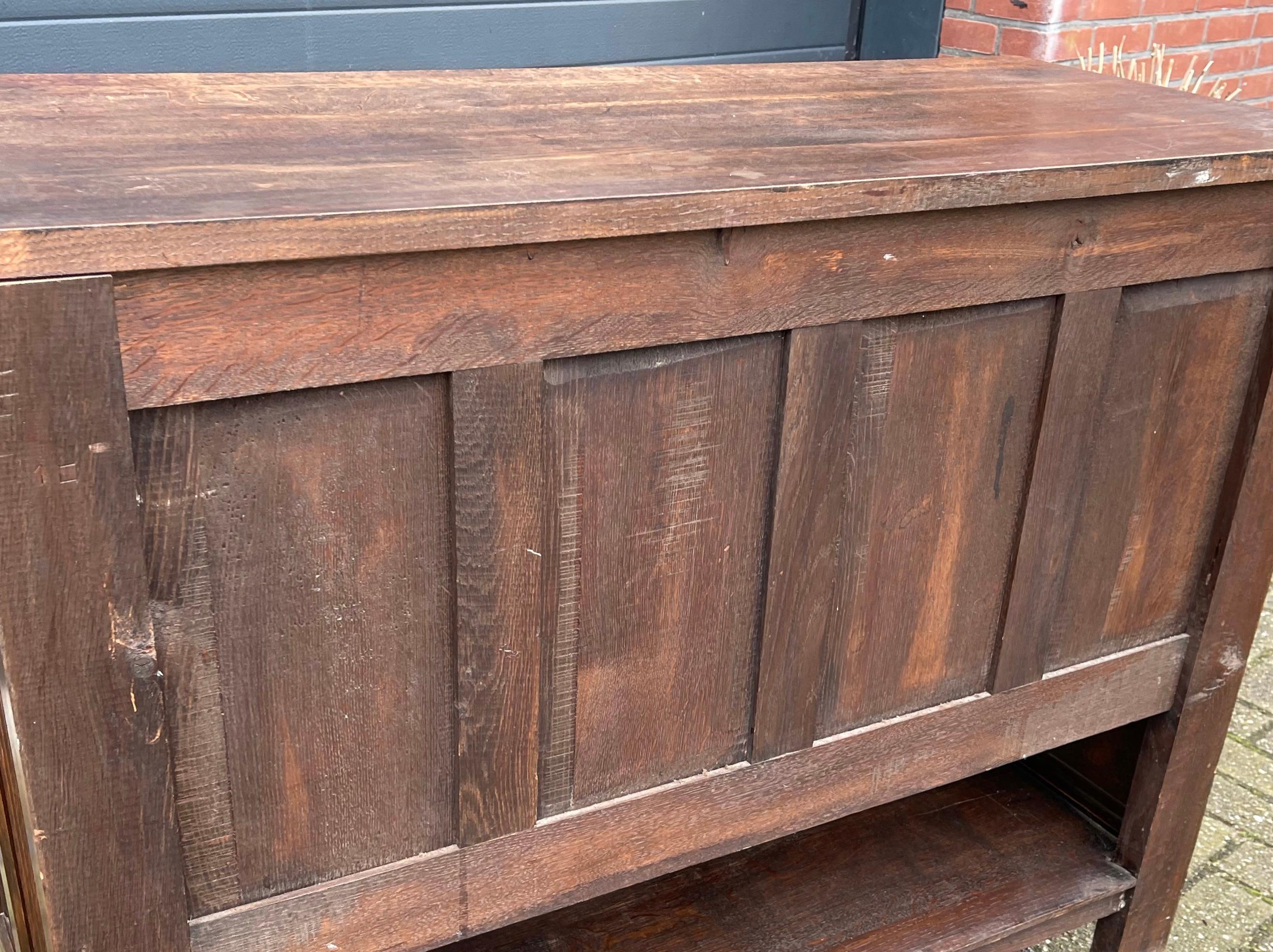 Pair Gothic Revival Hand Carved Solid Oak Credenzas with Church Panels & Knights 5