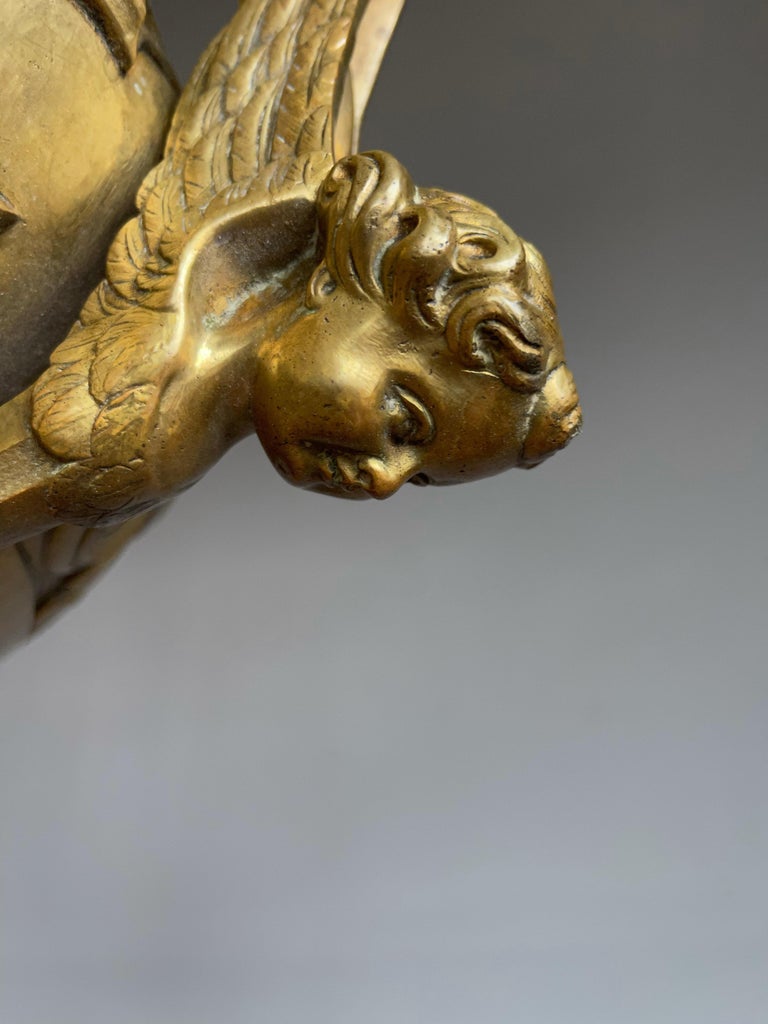 Gothic Revival Heavy Bronze Sanctuary Lamp / Pendant with Glass Candle Holder For Sale at 1stDibs