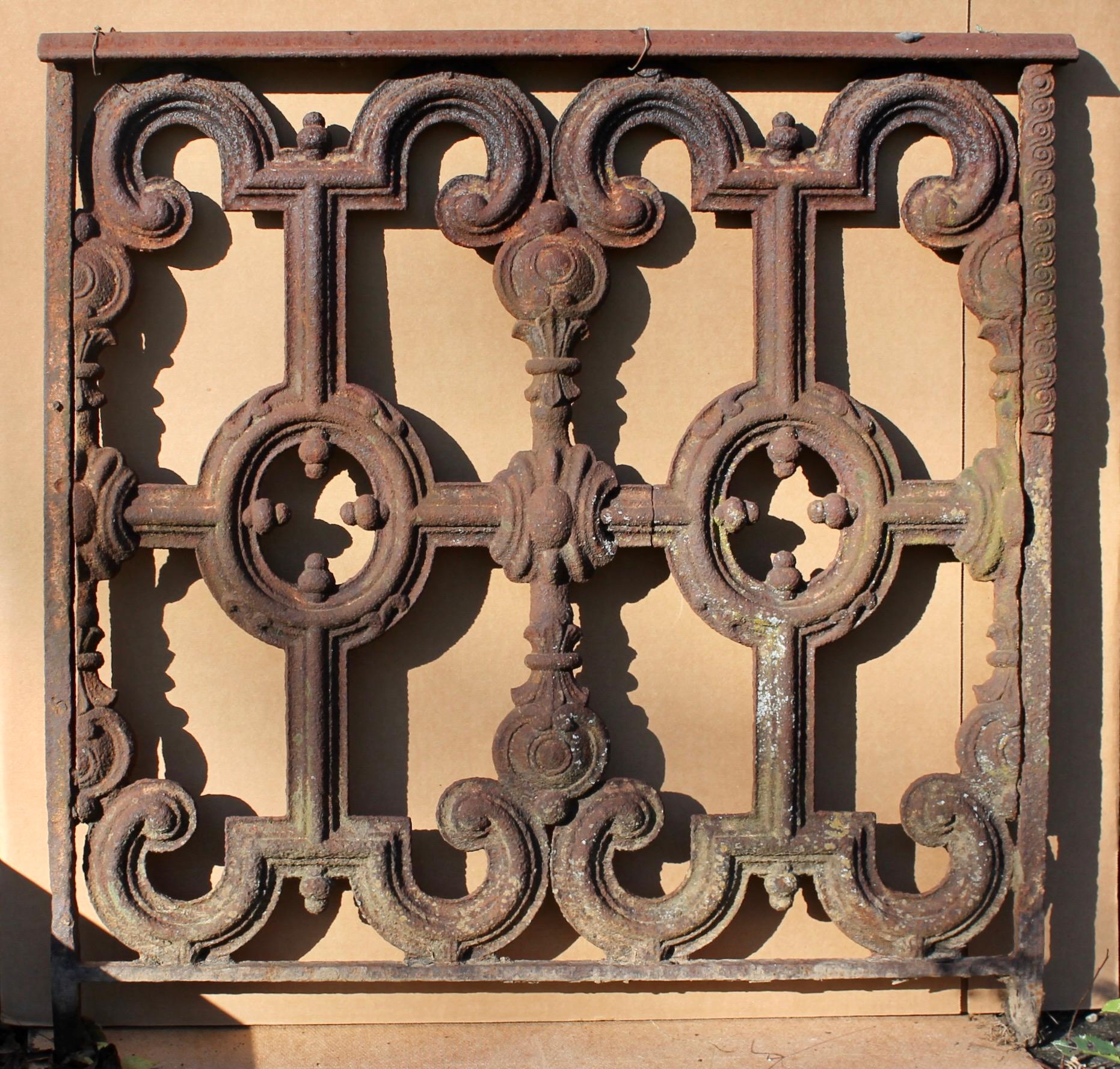 A muscular Gothic Revival cast iron balustrade, American or possibly English Industrial Revolution. Found in New York State Hudson Valley. Topped with a railing which is easily removable