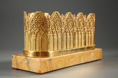 Gothic Revival Inkwell in Gilt Bronze and Sienna Marble, 19th Century