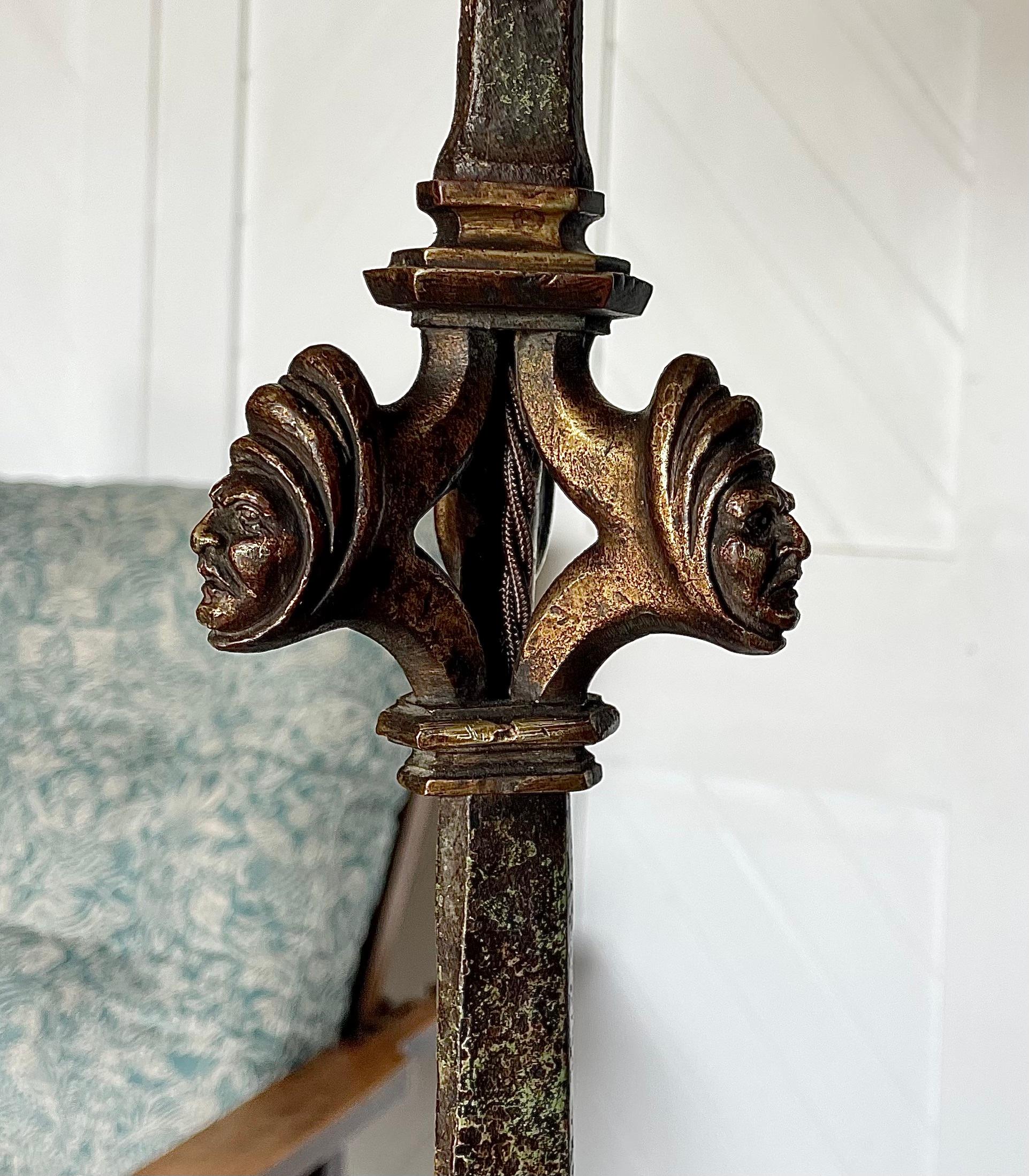 English Gothic Revival Iron and Brass Standard Lamp For Sale
