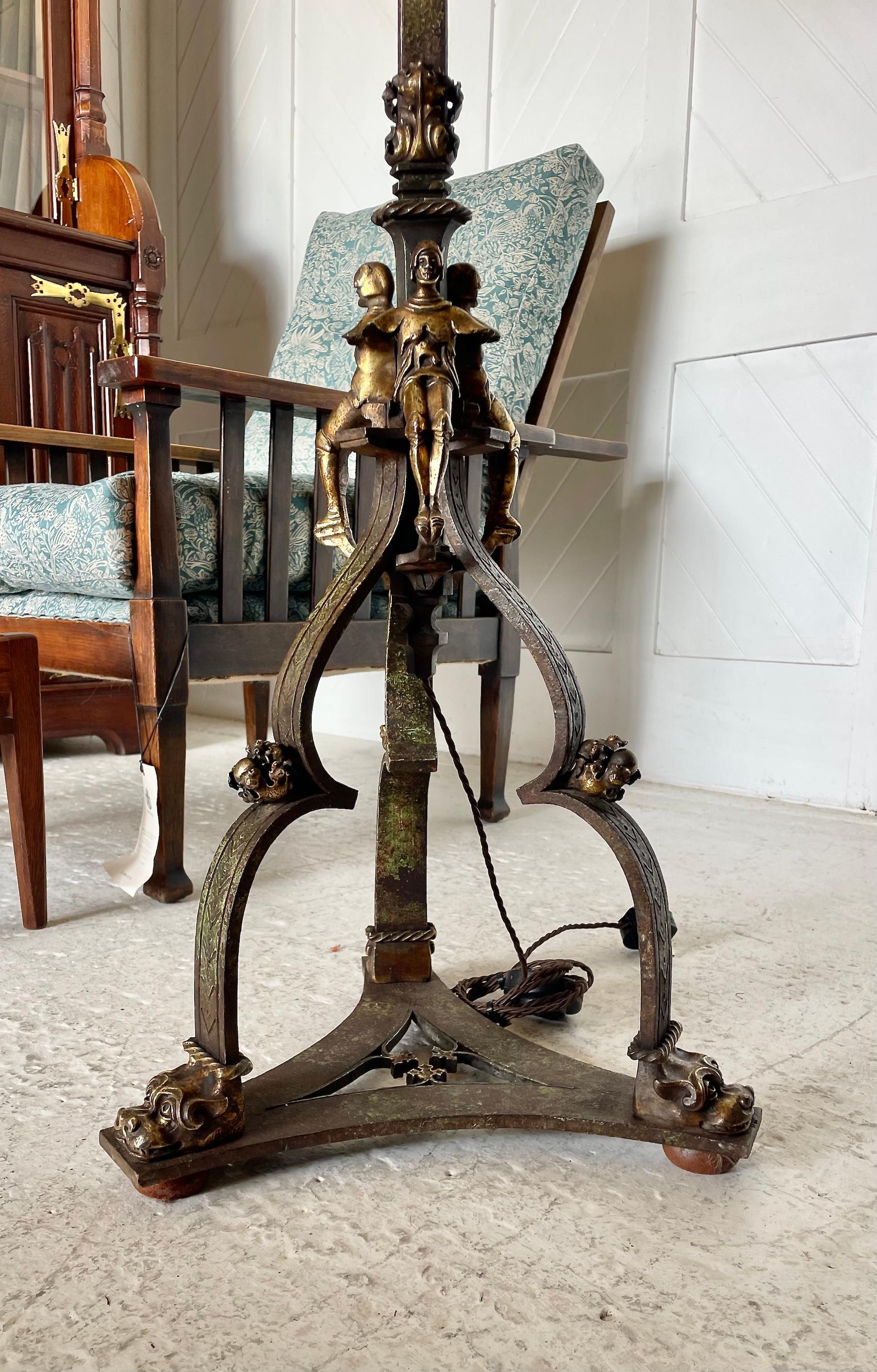 Gothic Revival Iron and Brass Standard Lamp In Good Condition For Sale In Petworth, GB
