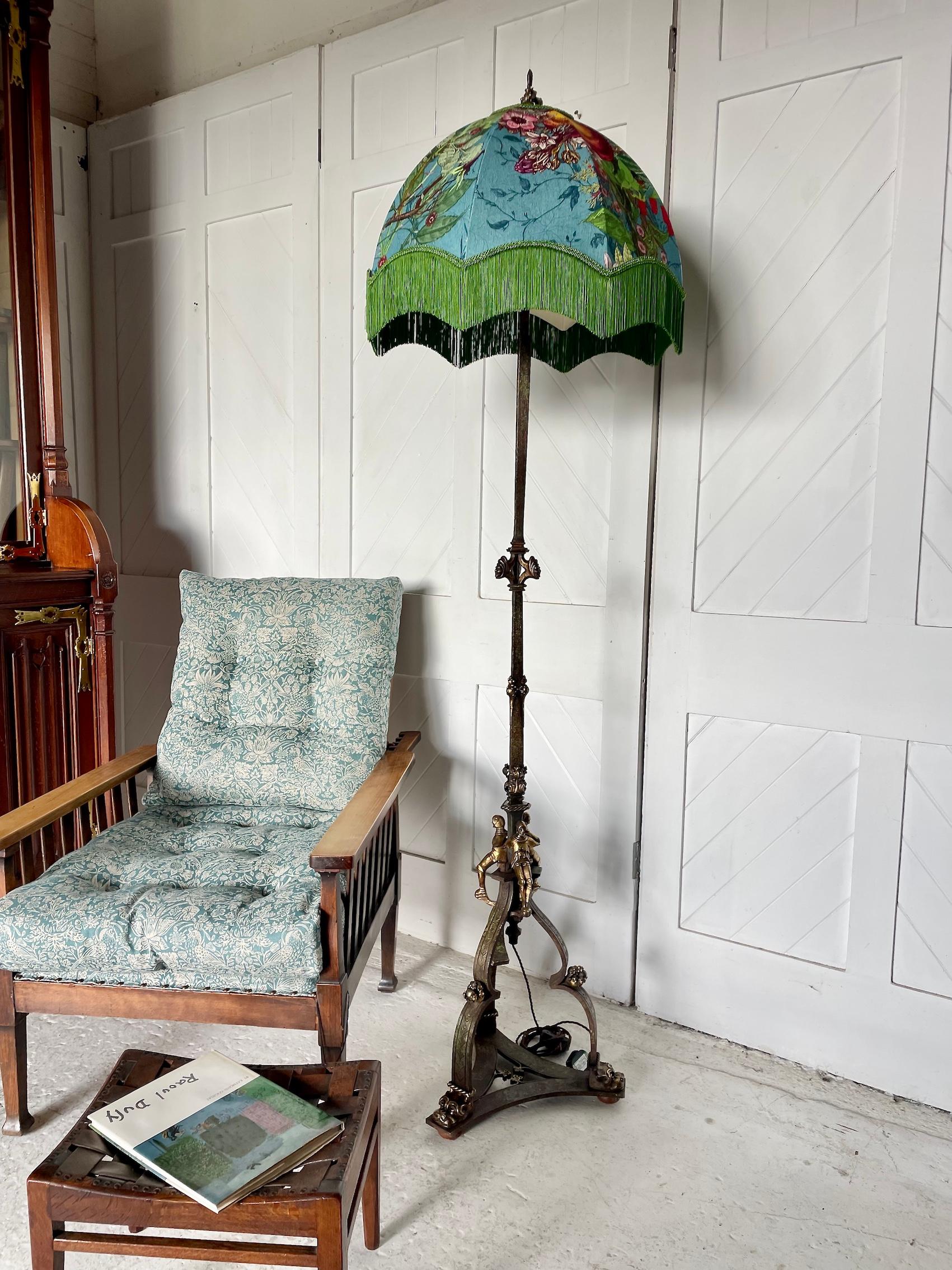 Early 20th Century Gothic Revival Iron and Brass Standard Lamp For Sale