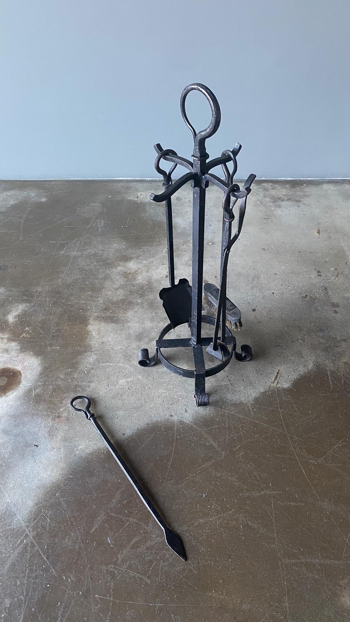 Gothic Revival Iron Fireplace Tools Set, 1950's  12
