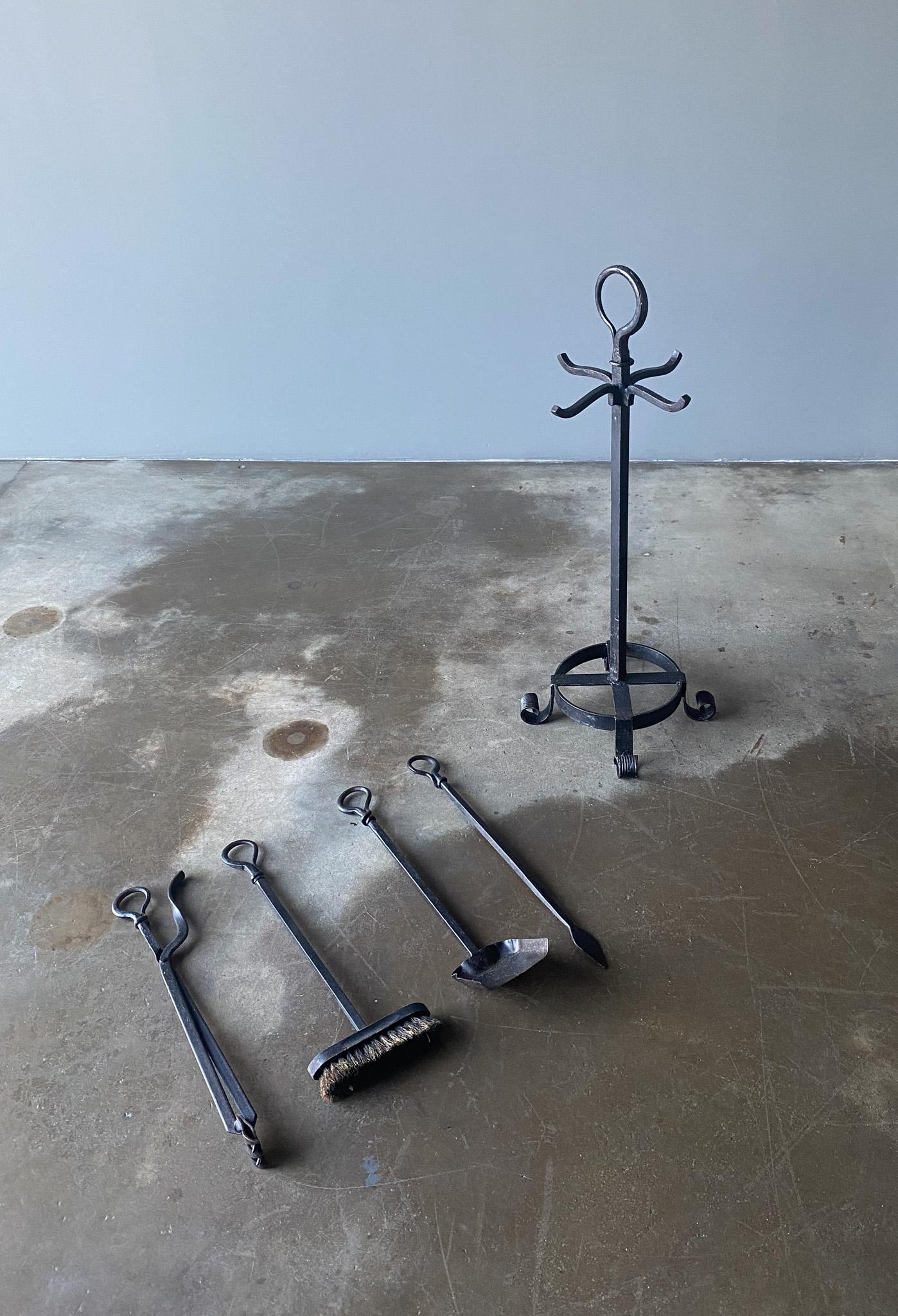 20th Century Gothic Revival Iron Fireplace Tools Set, 1950's 