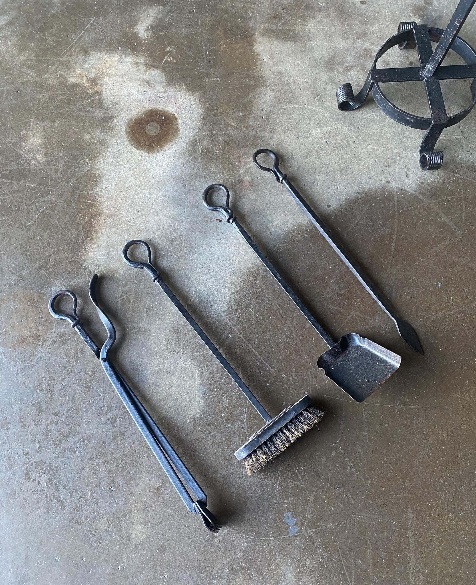 Gothic Revival Iron Fireplace Tools Set, 1950's  2